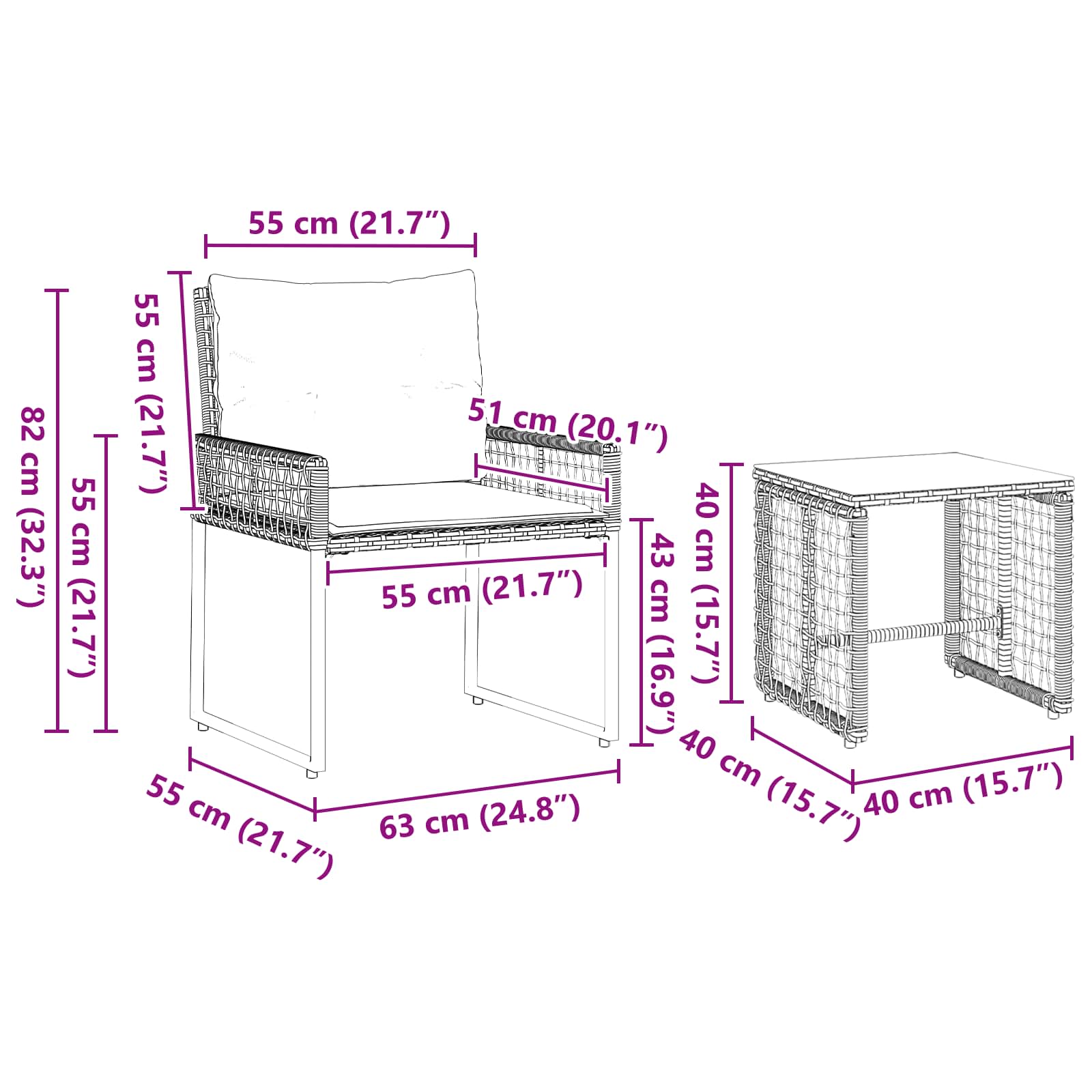 Set vanjskog namještaja s jastukom 3 pcs Sivi