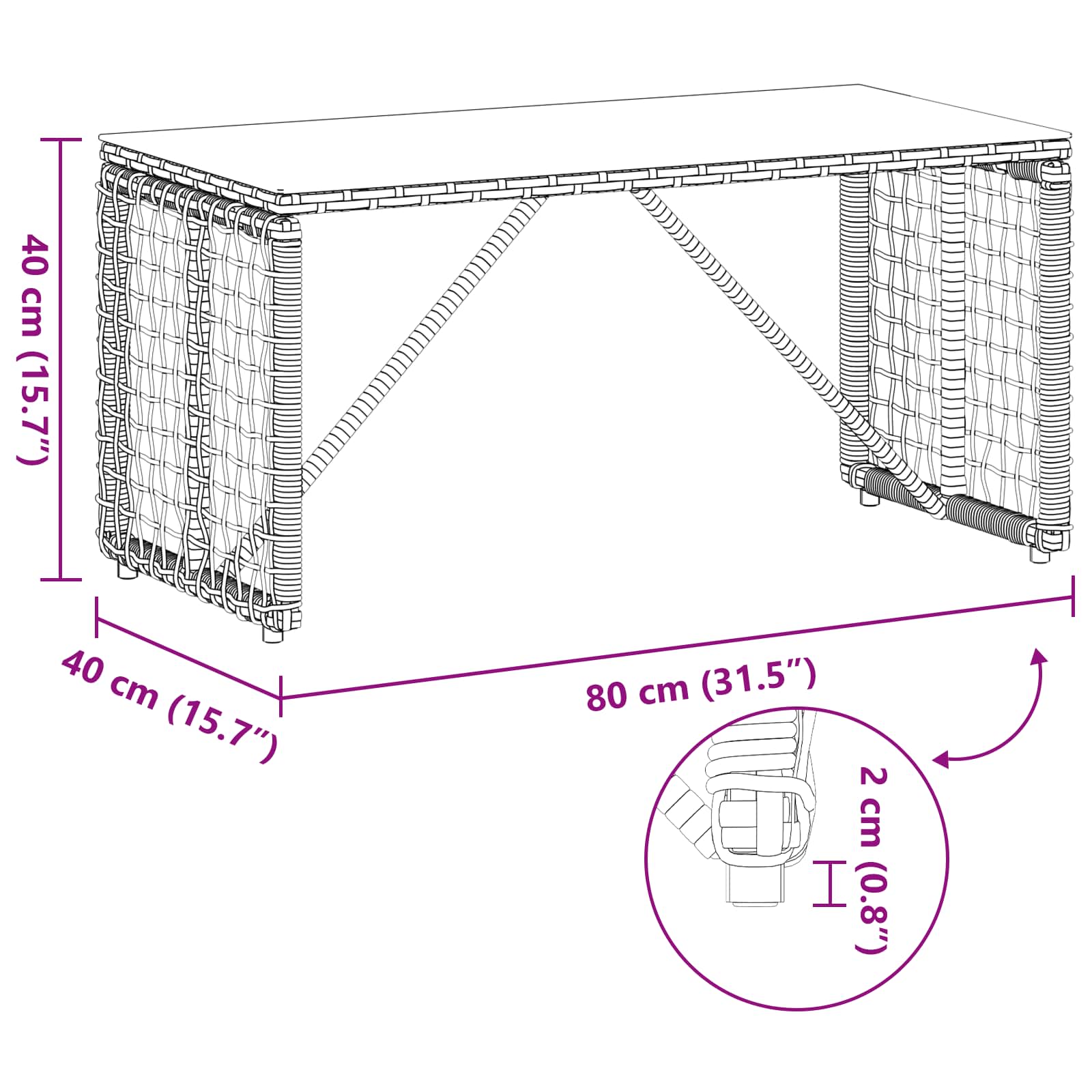Vanjski stol Crna 80 x 40 x 40 cm PE Rattan i Staklo