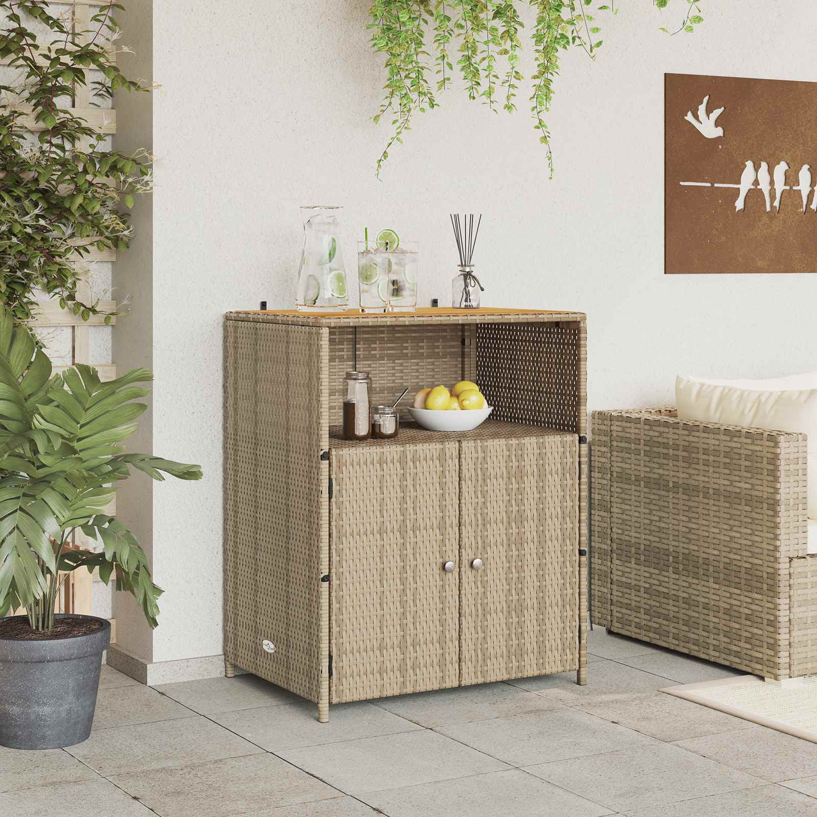 Cabinet s policom Bež 70 x 50 x 87 cm Poliester i Roly Rattan