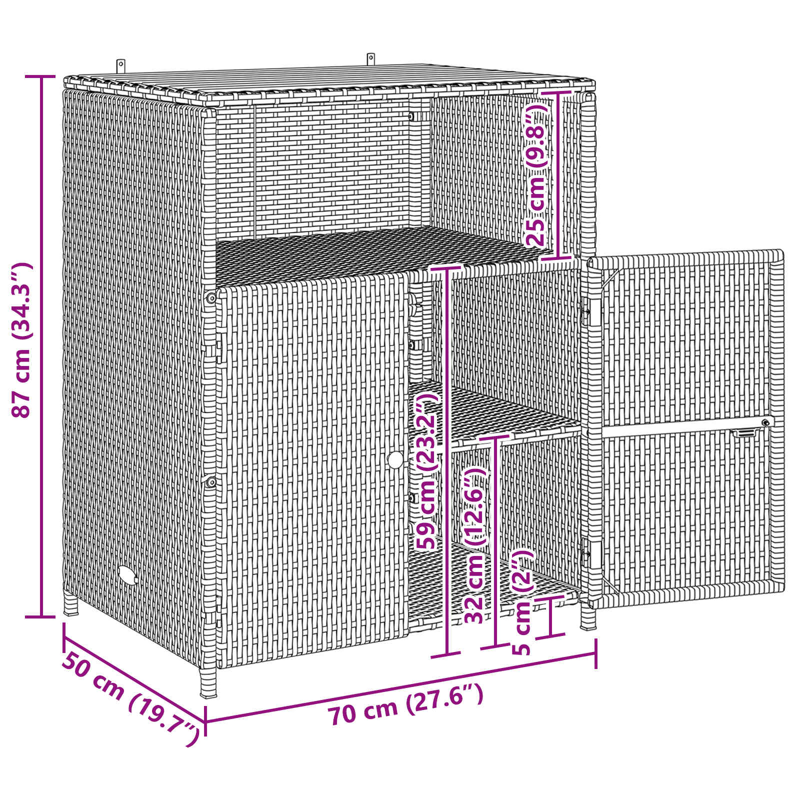 Cabinet s policom Bež 70 x 50 x 87 cm Poliester i Roly Rattan