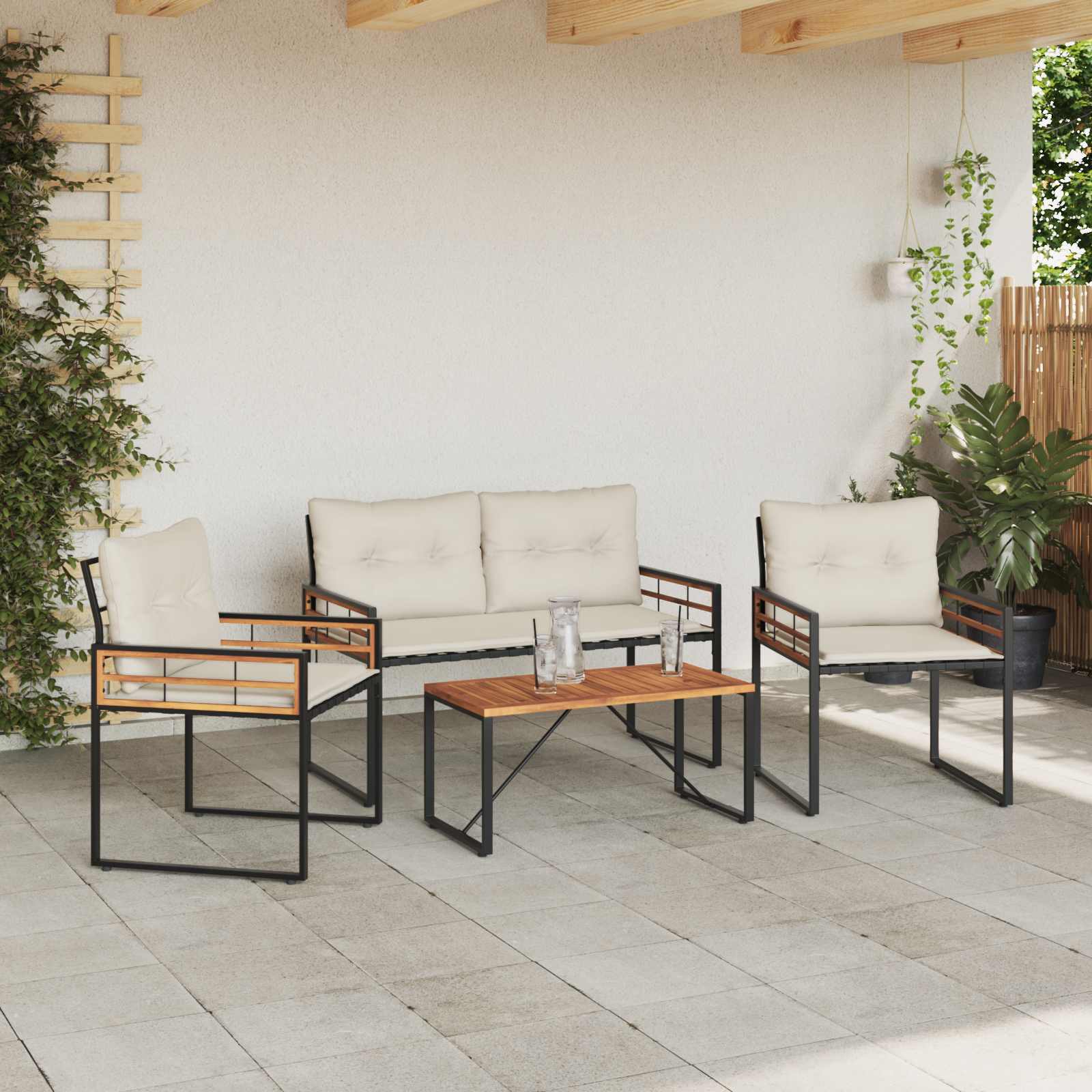 Set vanjskog namještaja s jastukom 4 pcs Krema