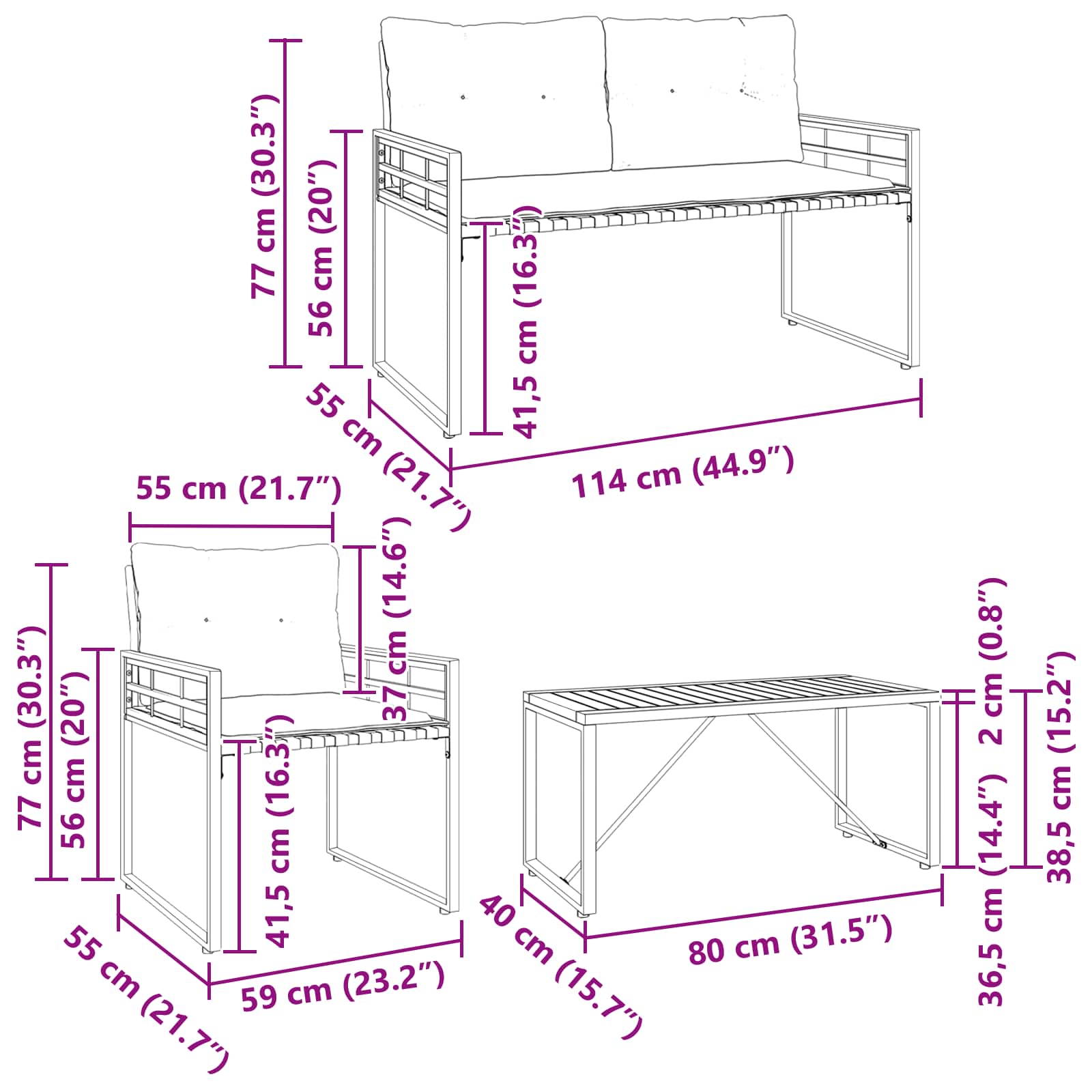 Set vanjskog namještaja s jastukom 4 pcs Siva