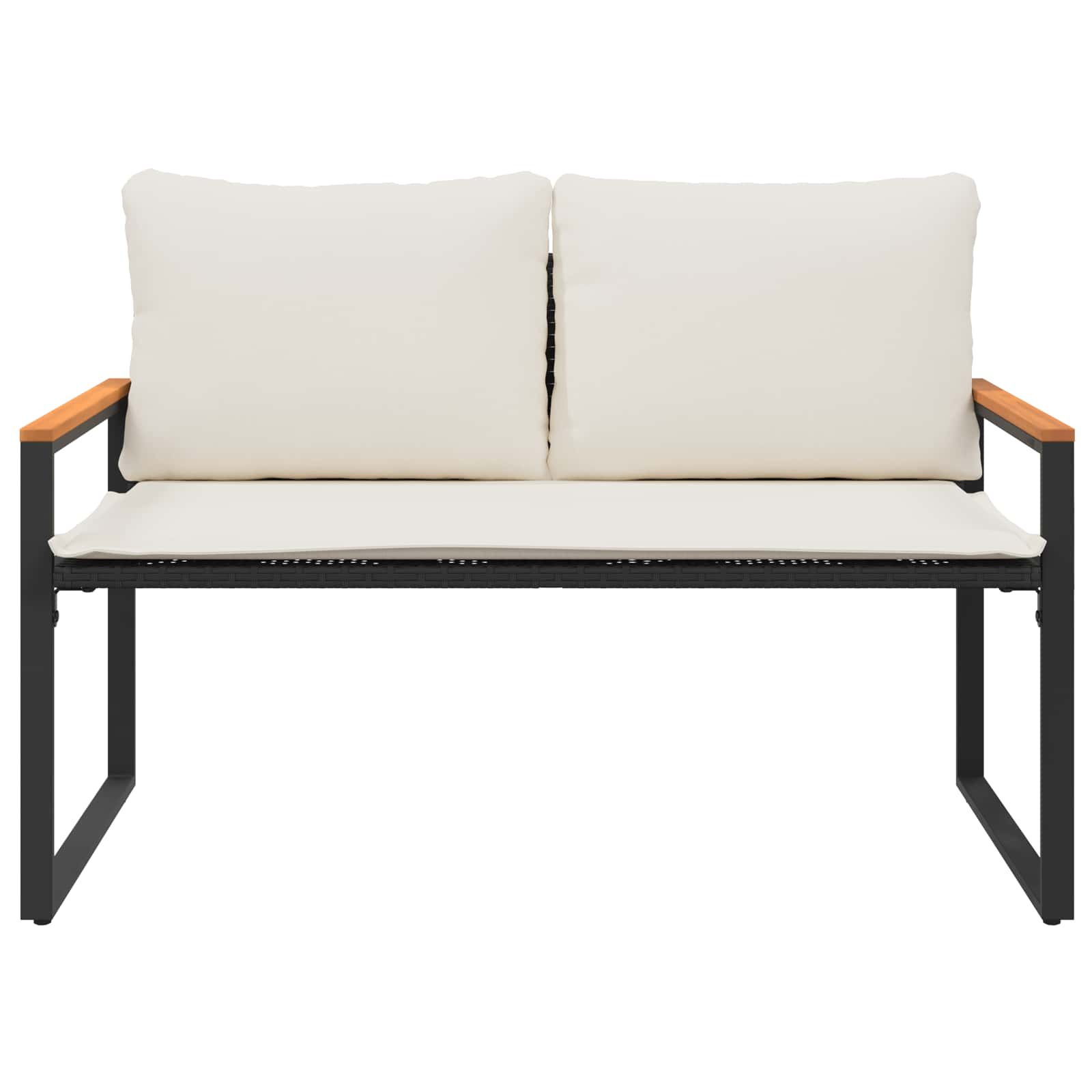 klupa s jastukom Crna i krem-bijela 115 x 65 x 72 cm Ratan
