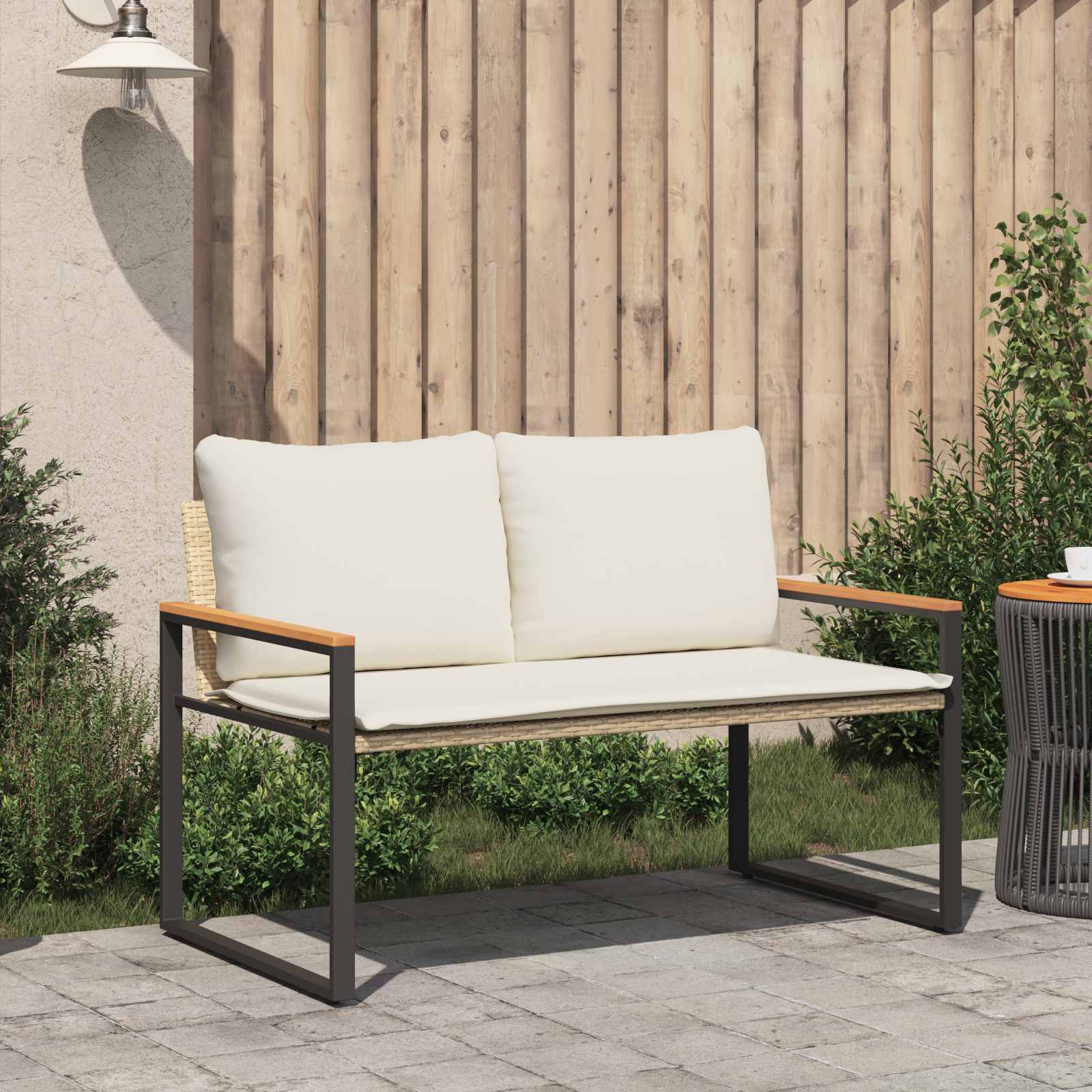 klupa s jastukom Bež i krem bijela 115 x 65 x 72 cm Ratan