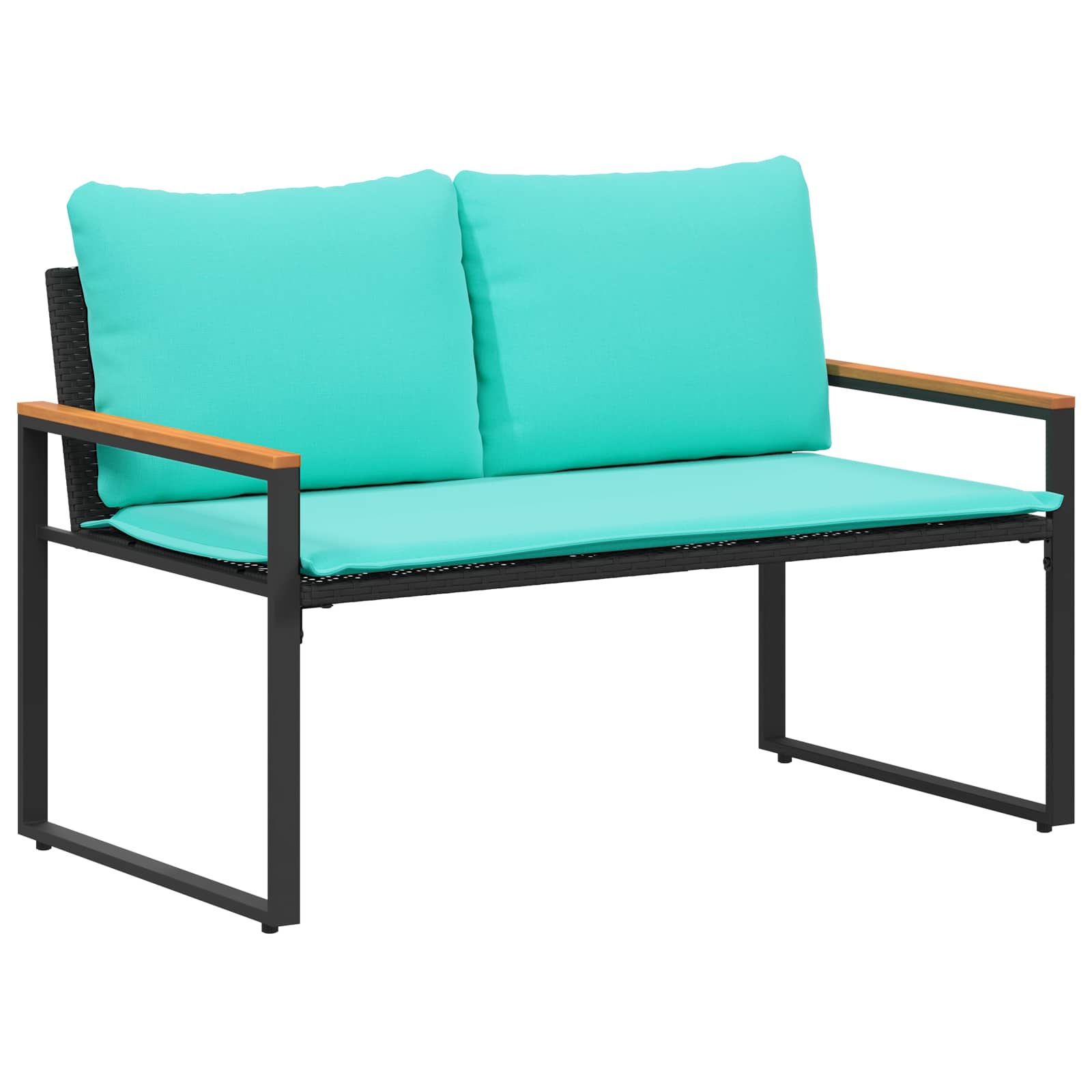 klupa s jastukom Crna i Tirkizna 115 x 65 x 72 cm Ratan