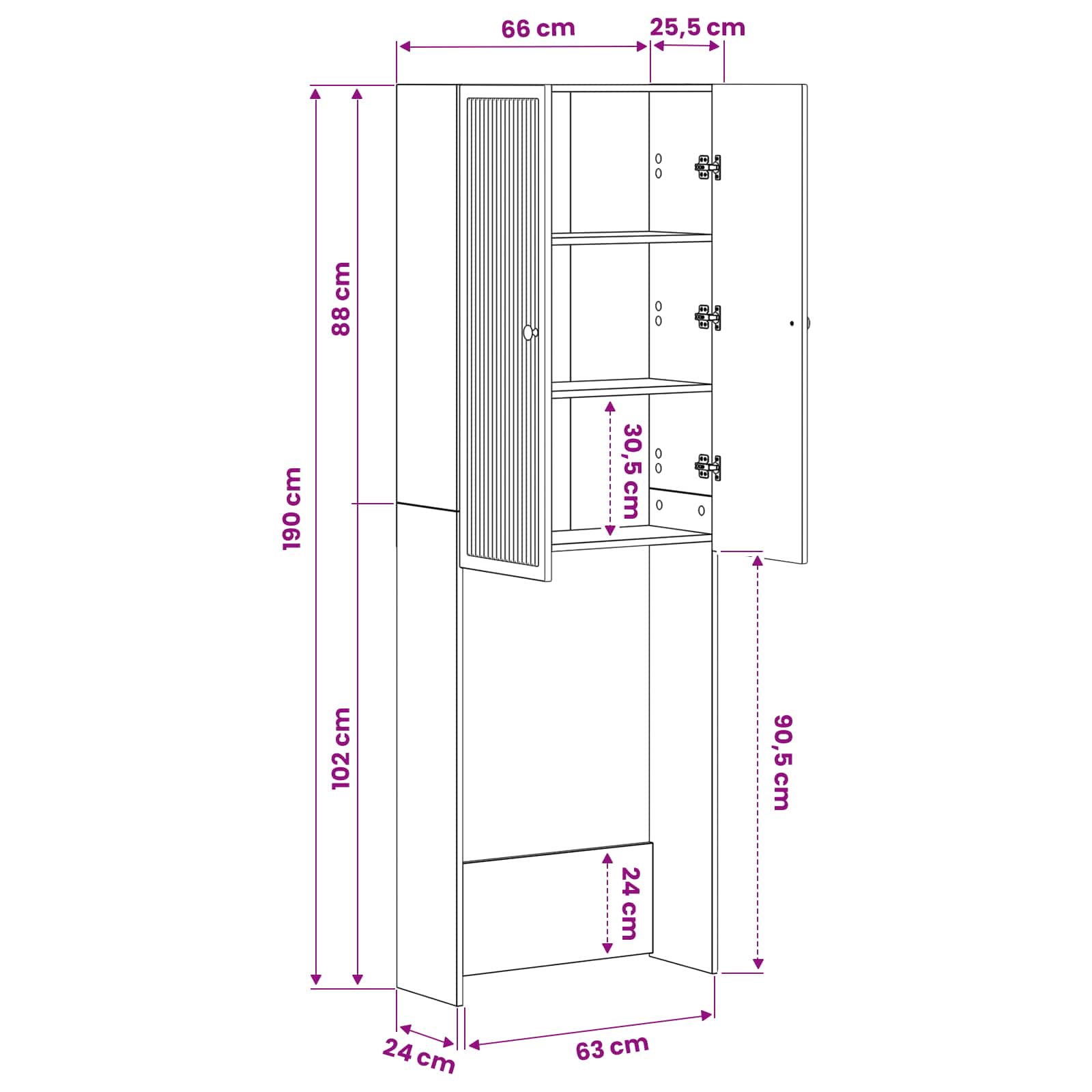 Kabinetska WC EDE Hrast sonoma 66 x 25,5 x 190 cm