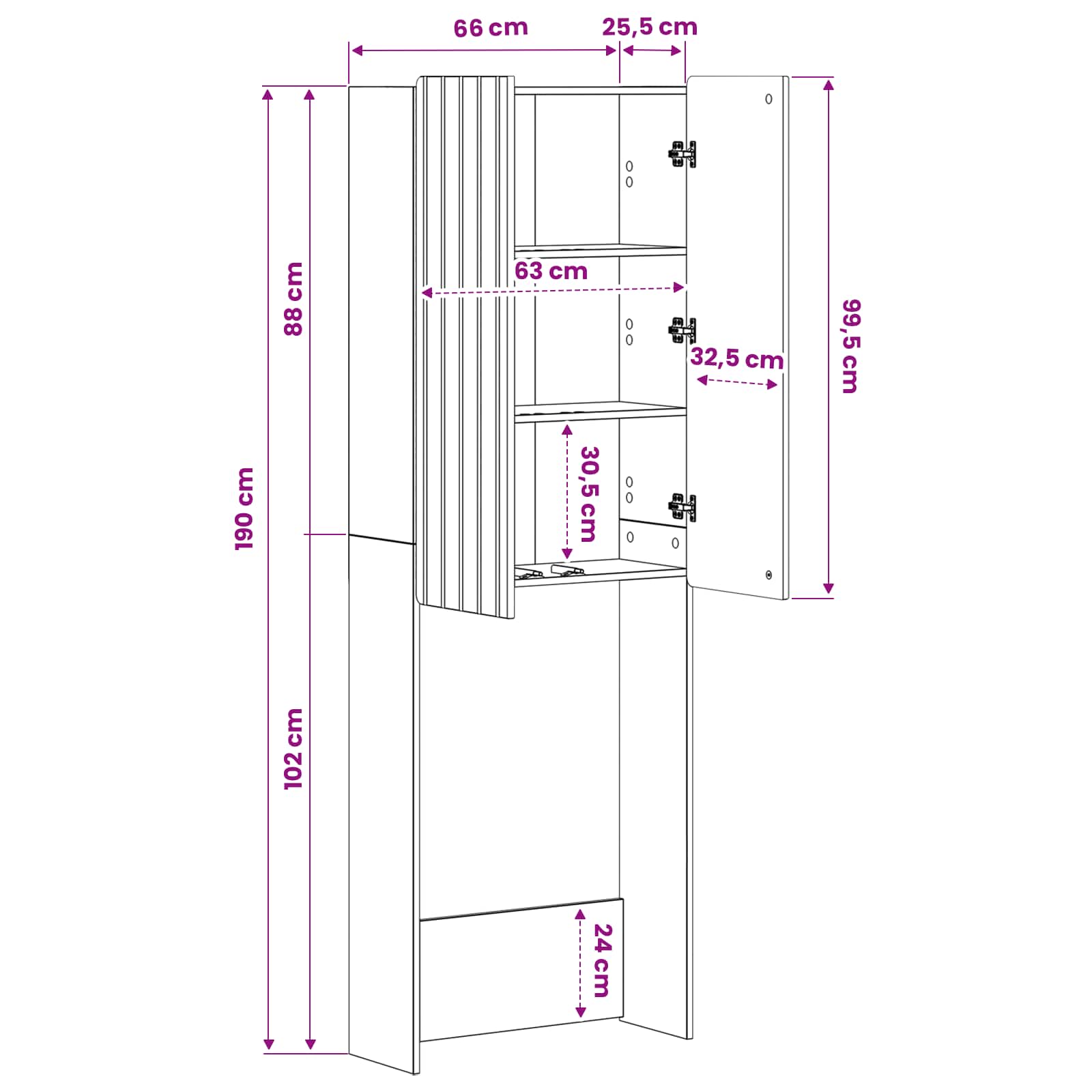 Kabinetska WC ZWOLLE Crna 66 x 25,5 x 190 cm Konstruirano drvo