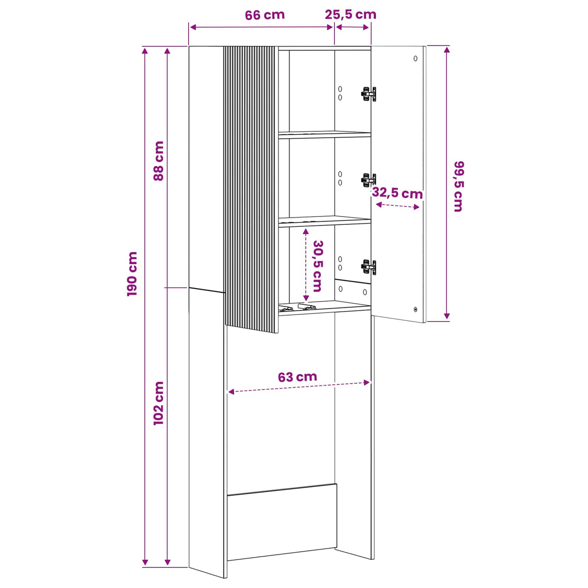 Kabinetska WC ARNHEM Hrast sonoma 66 x 25,5 x 190 cm