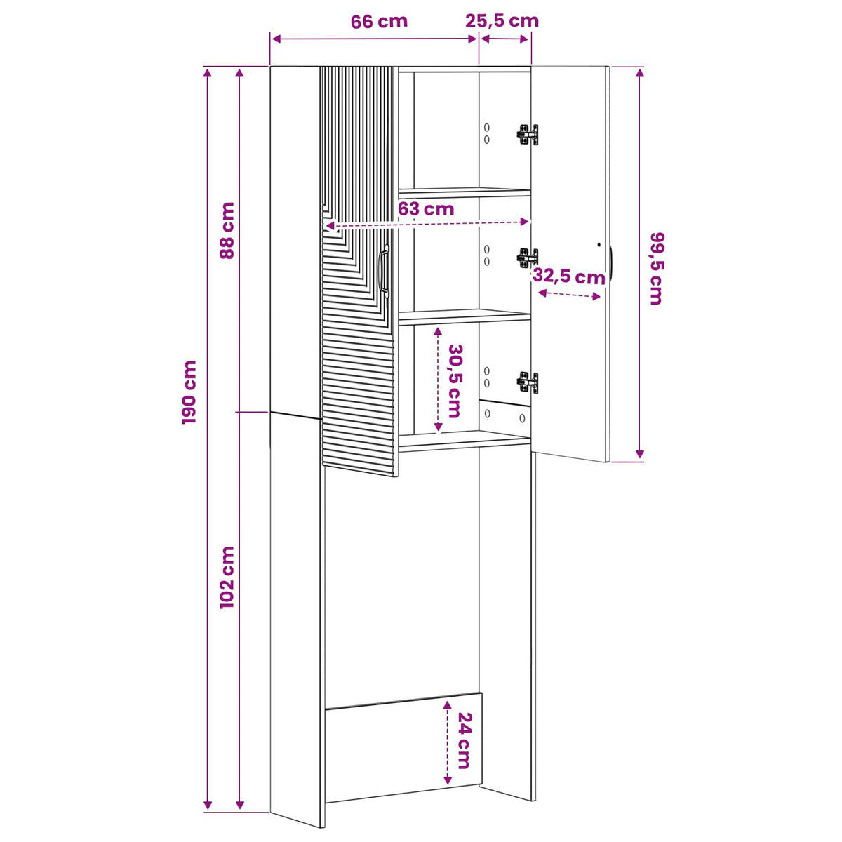 Kabinetska WC HAARLEM Crna 66 x 25,5 x 190 cm Konstruirano drvo