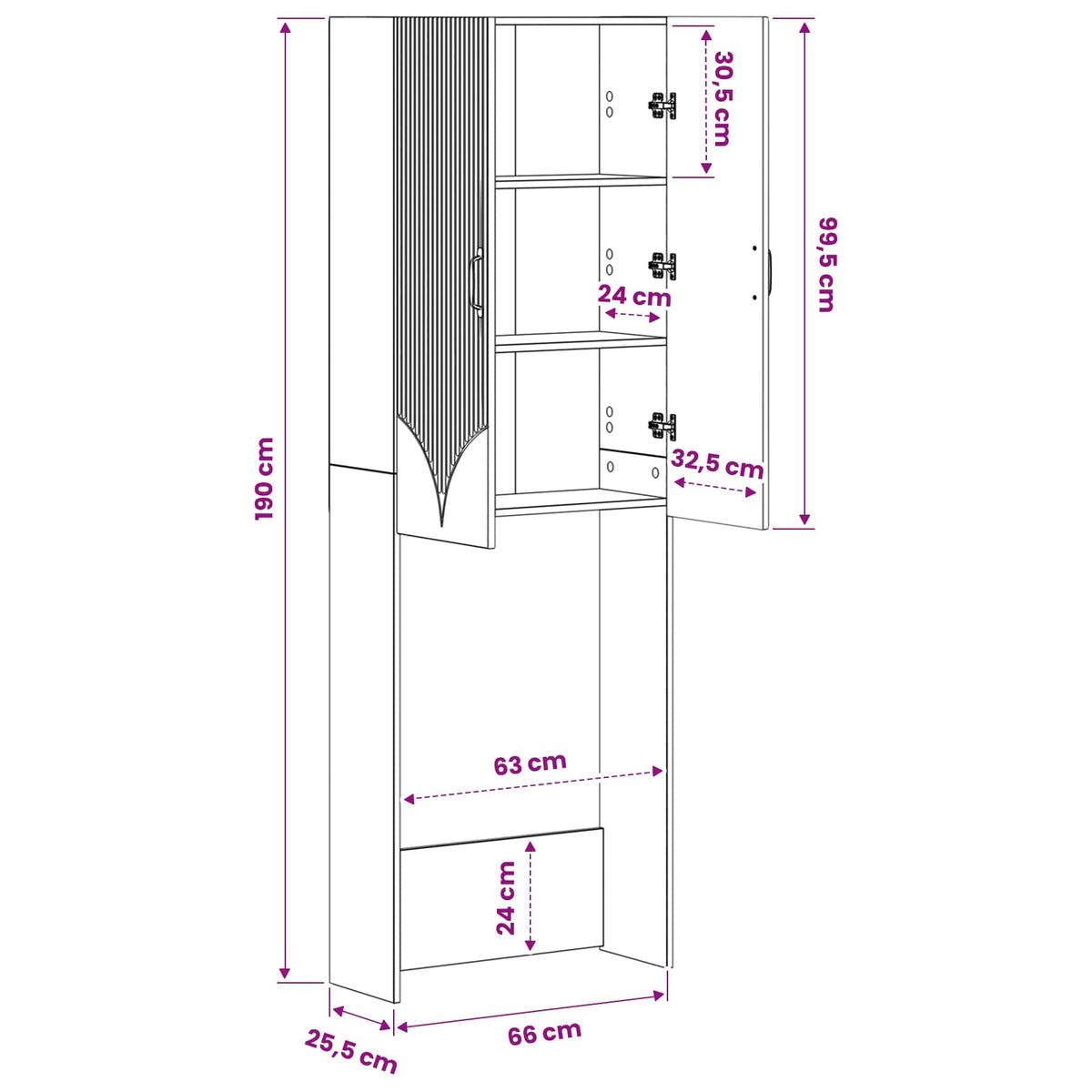 Kabinetska WC HOORN Bijela visokog sjaja 66 x 25,5 x 190 cm