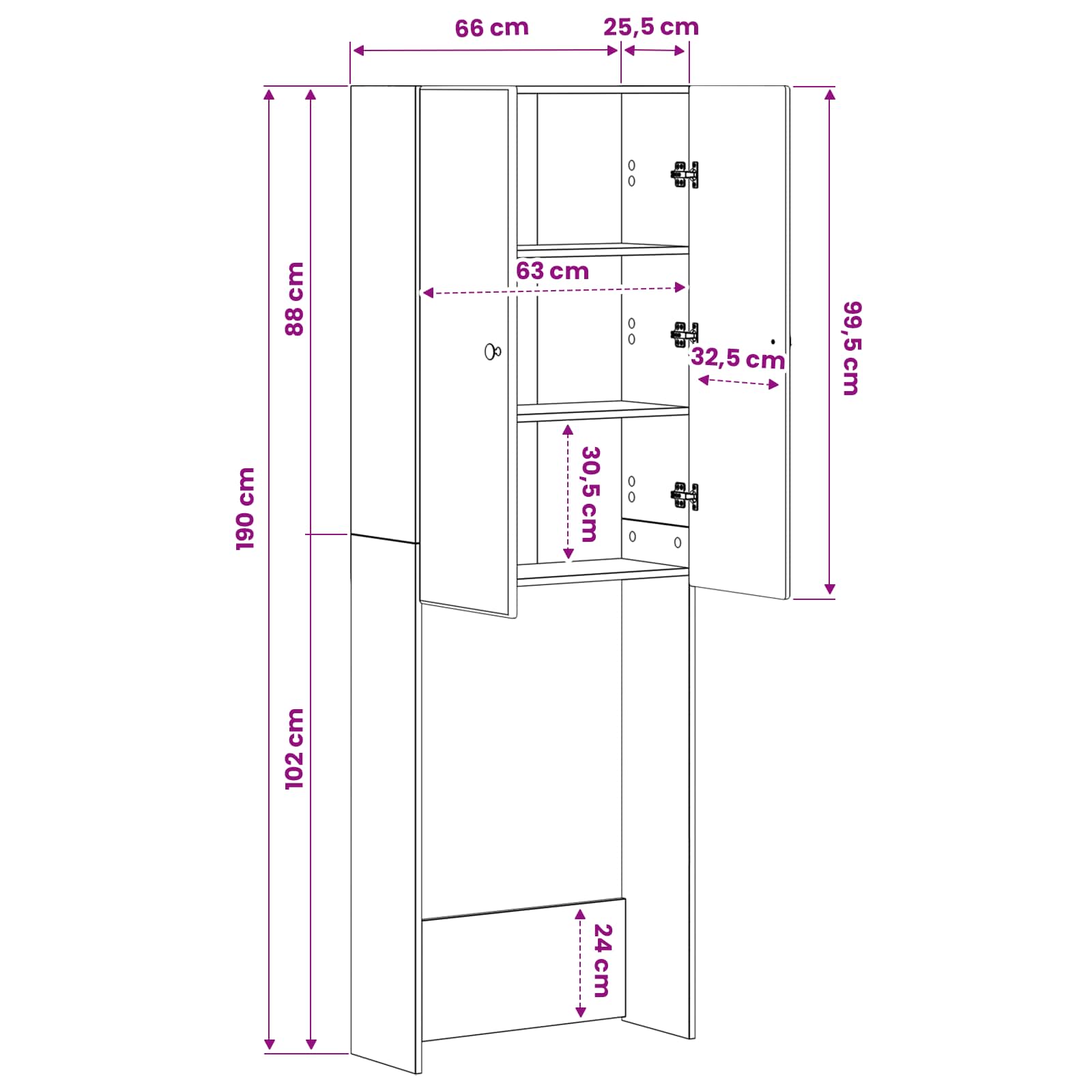 Kabinetska WC BREDA Hrast sonoma 66 x 25,5 x 190 cm
