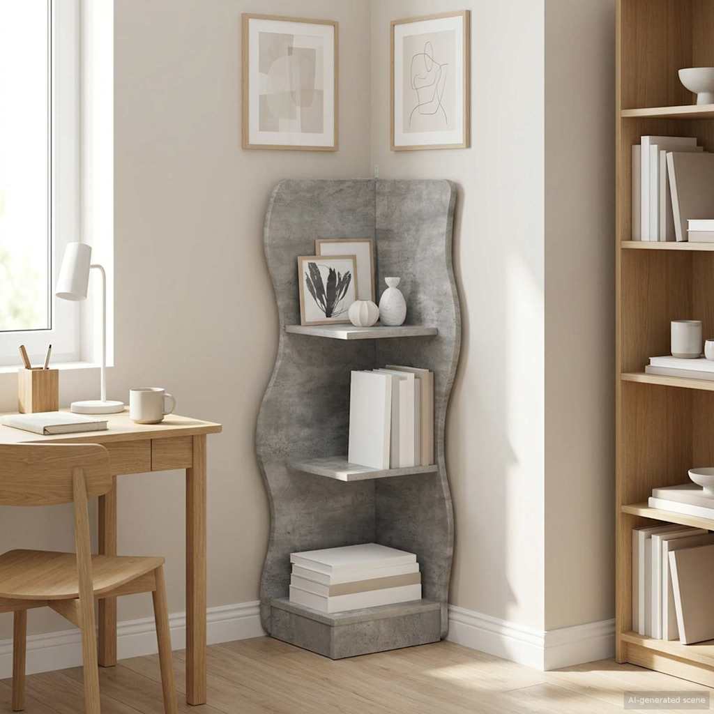 Kutna polica Betonska siva 34 x 33 x 102 cm Konstruirano drvo