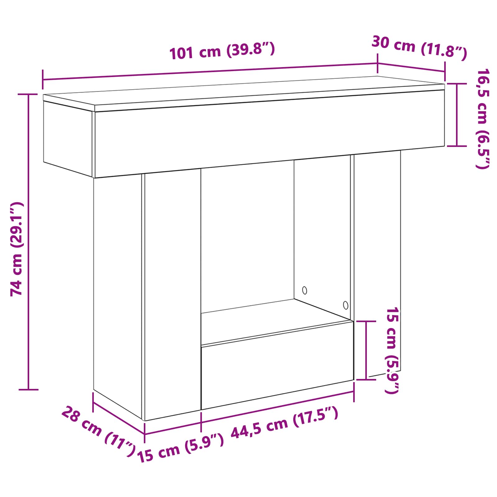 Sivi Sonoma 101 x 30 x 74 cm