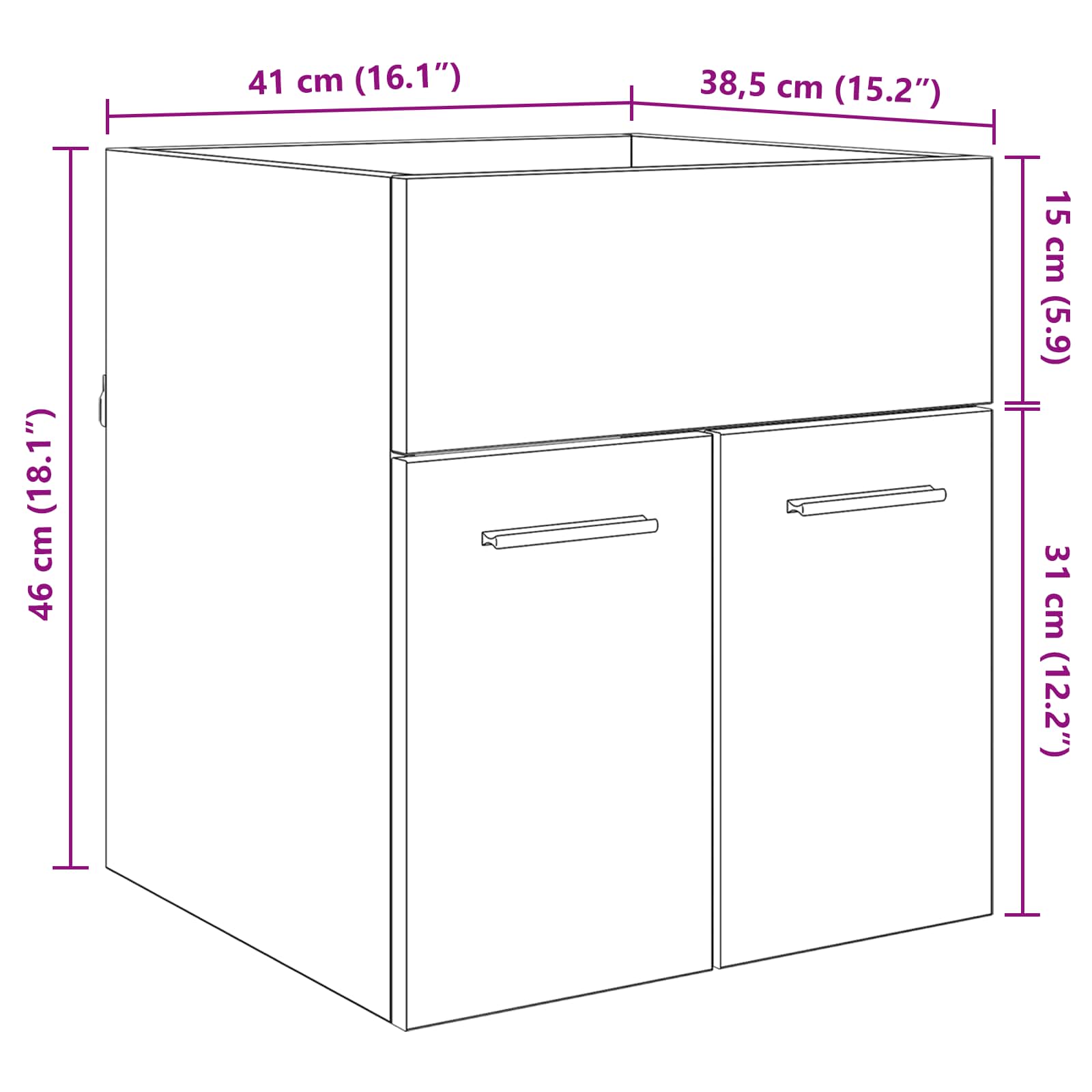 Ormarić za umivaonik s pohranom Crni hrast 41 x 38,5 x 46 cm