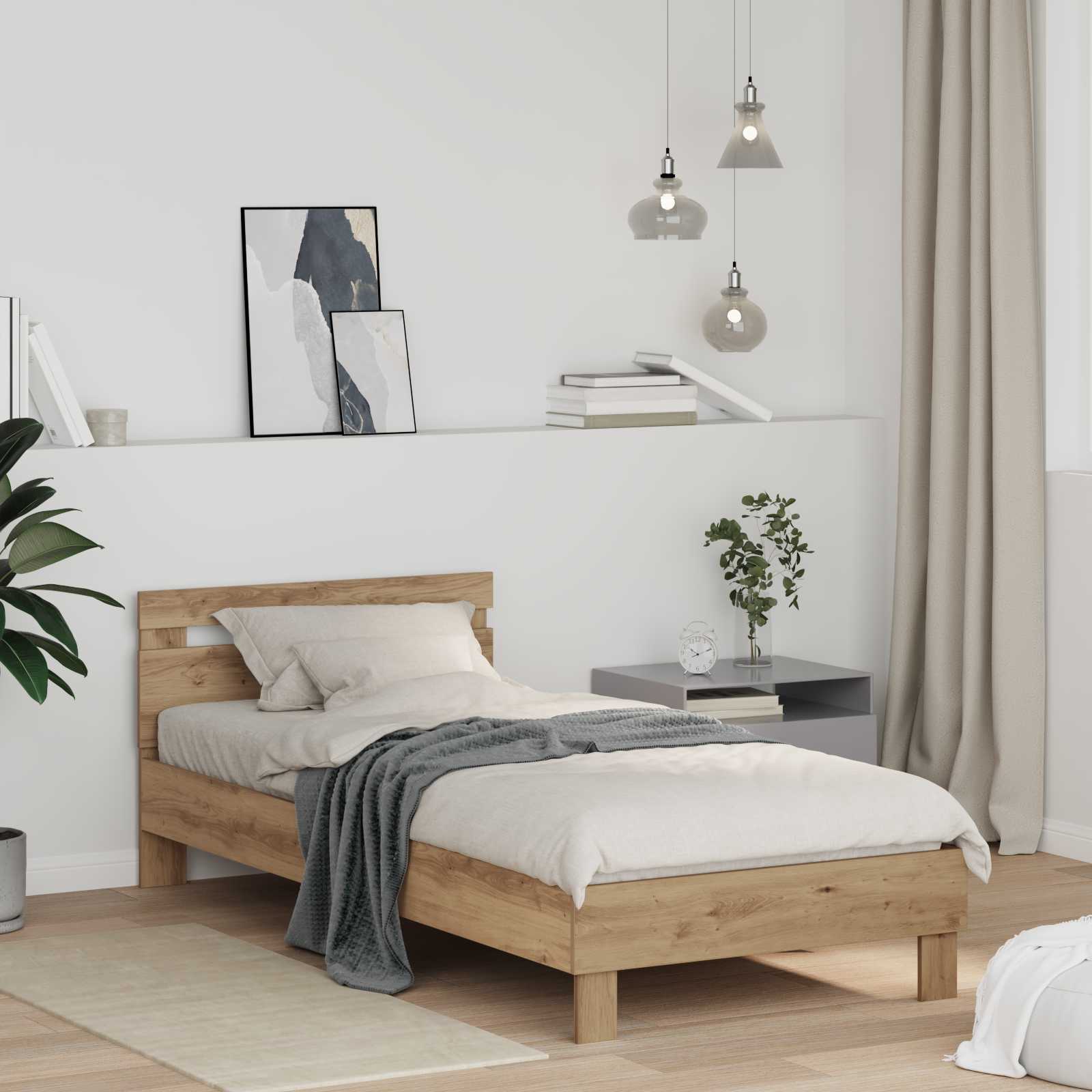 Krevetna konstrukcija s uzglavljem Umjetnički hrast 75 x 190 cm