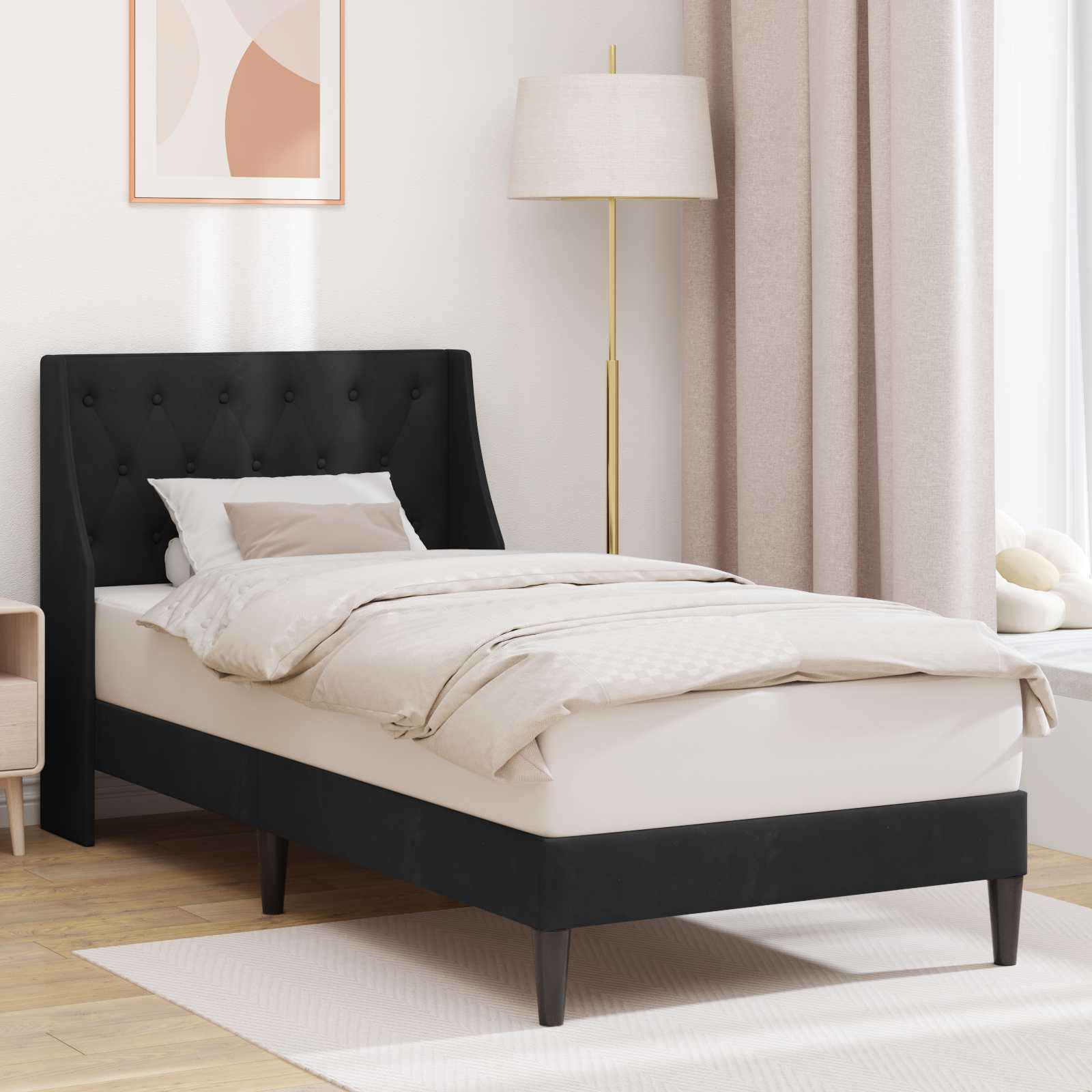 Krevetna konstrukcija s uzglavljem Crna 80 x 200 cm Baršun