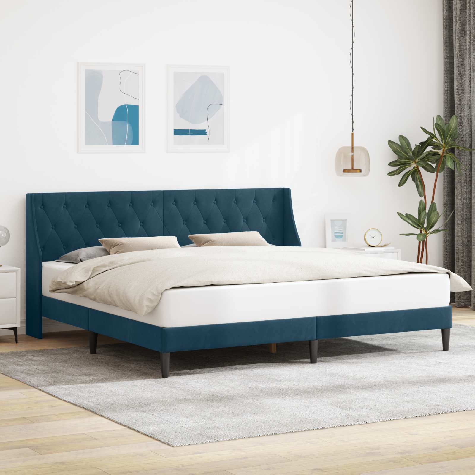 Krevetna konstrukcija s uzglavljem Plava 200 x 200 cm Baršun