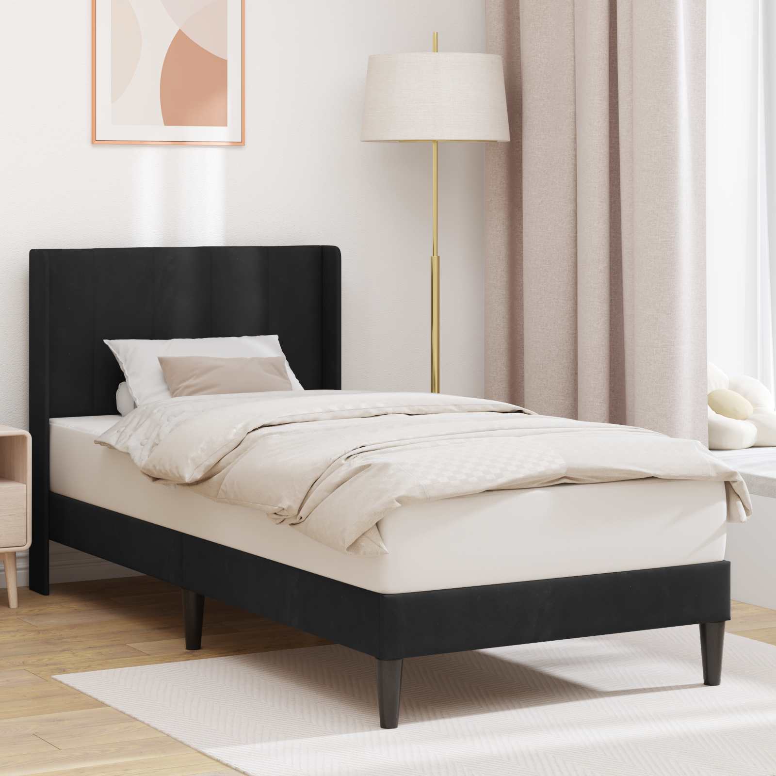 Krevetna konstrukcija s uzglavljem Crna 80 x 200 cm Baršun