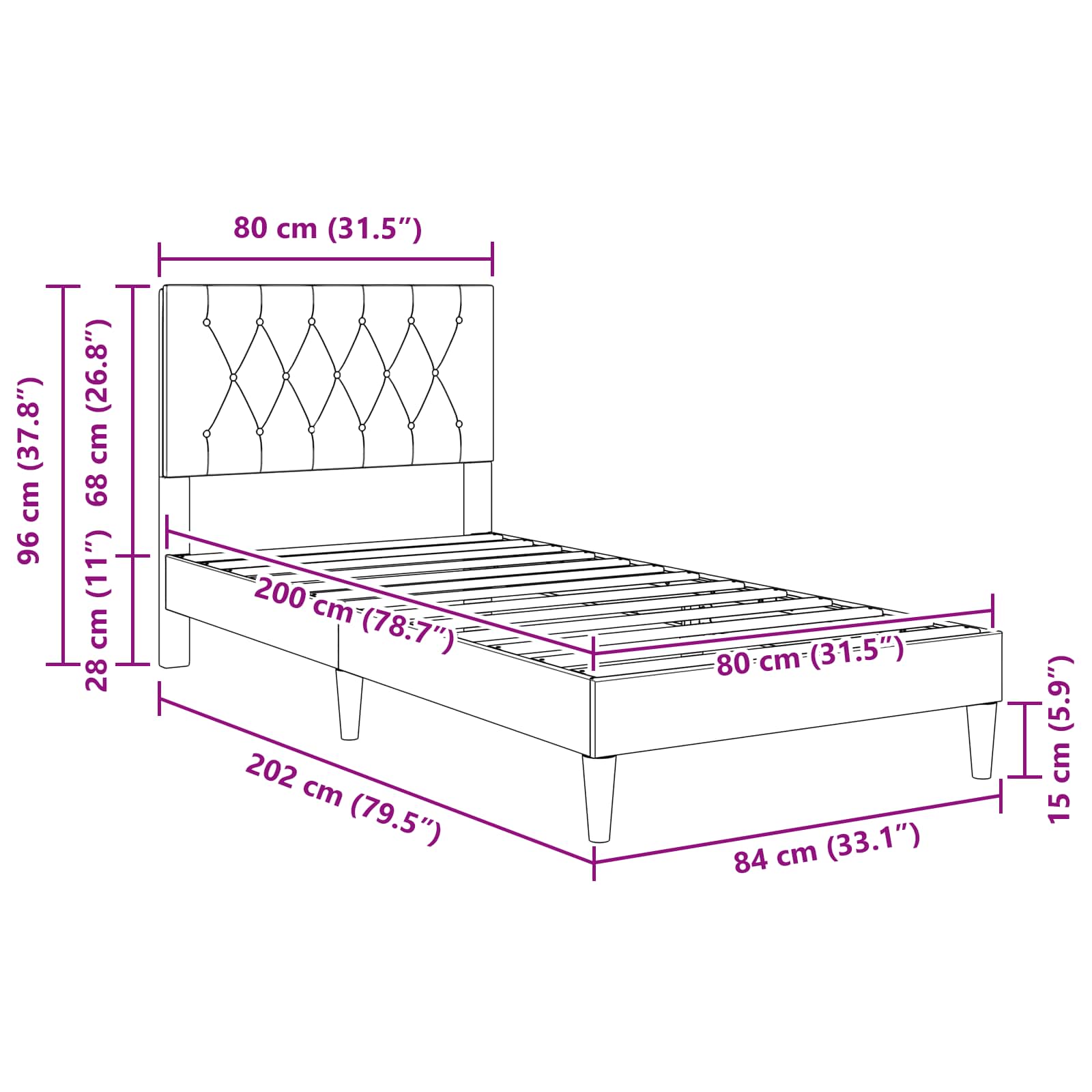 Krevetna konstrukcija s uzglavljem Crna 80 x 200 cm Baršun