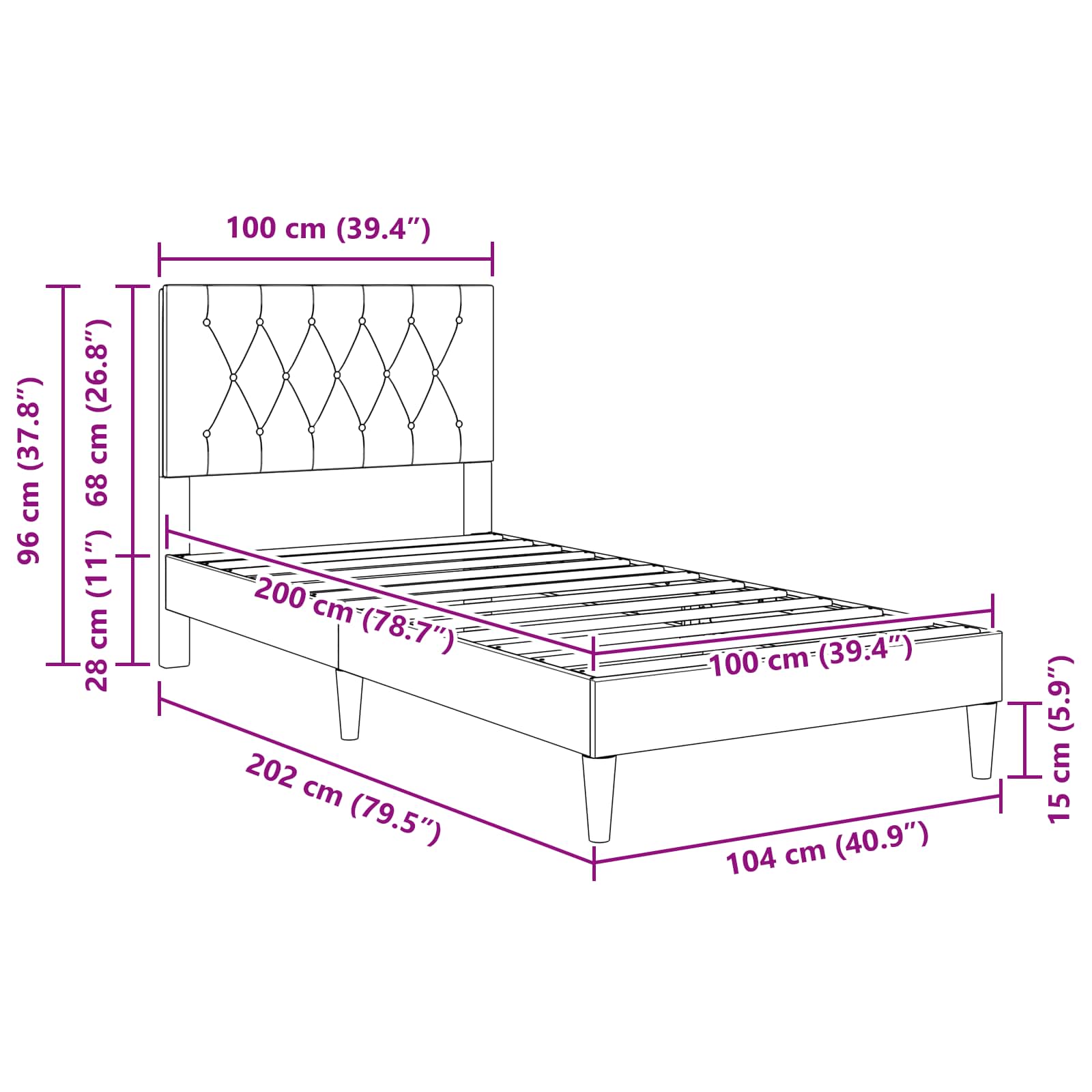 Krevetna konstrukcija s uzglavljem Plava 100 x 200 cm Baršun