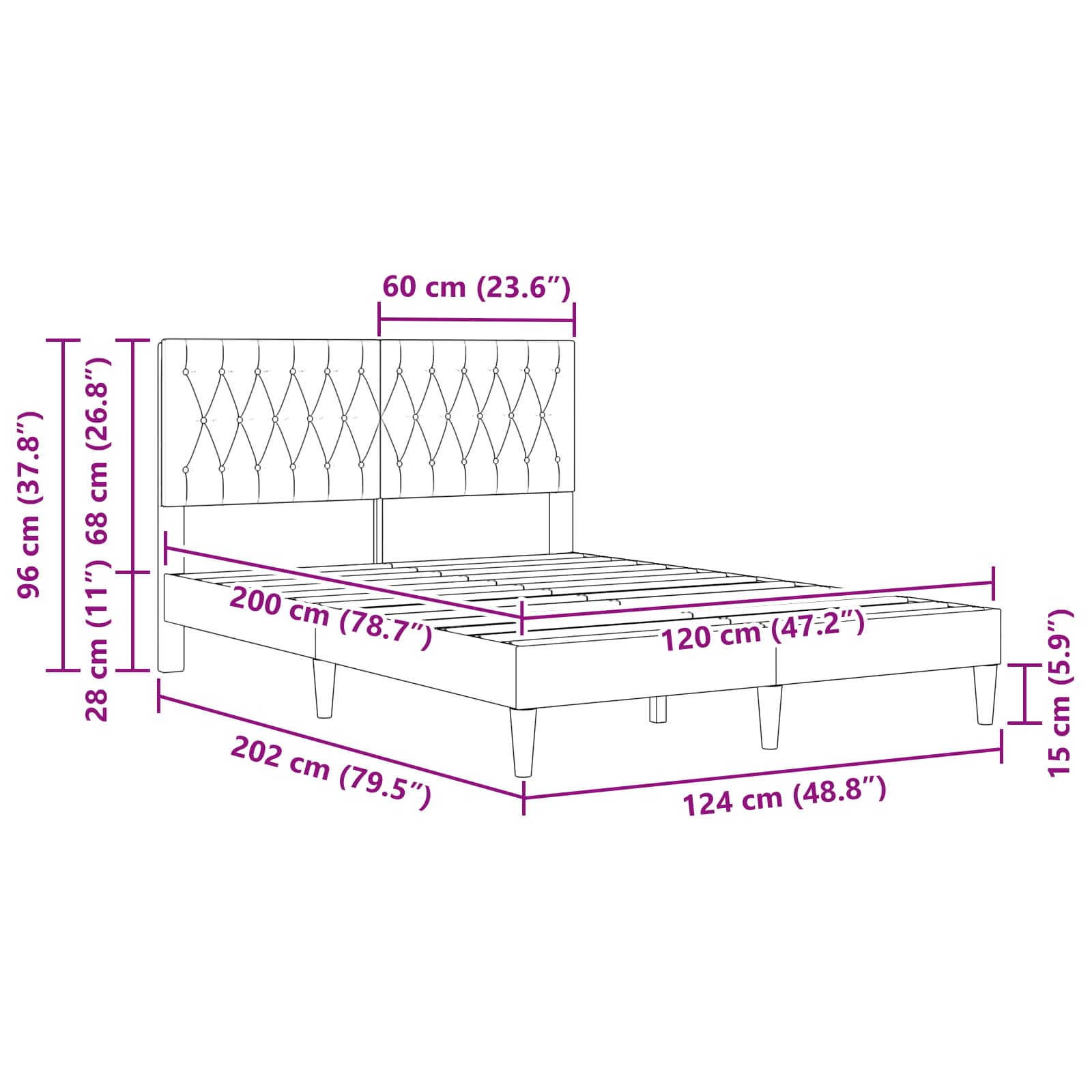 Krevetna konstrukcija s uzglavljem Crna 120 x 200 cm Baršun