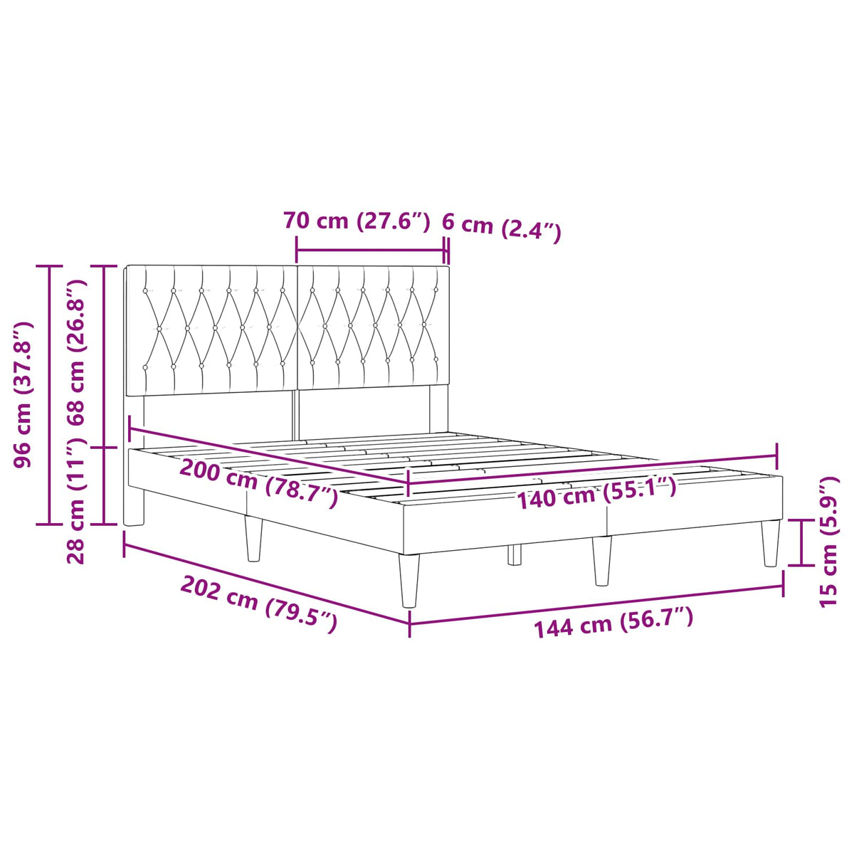 Krevetna konstrukcija s uzglavljem Crna 140 x 200 cm Baršun