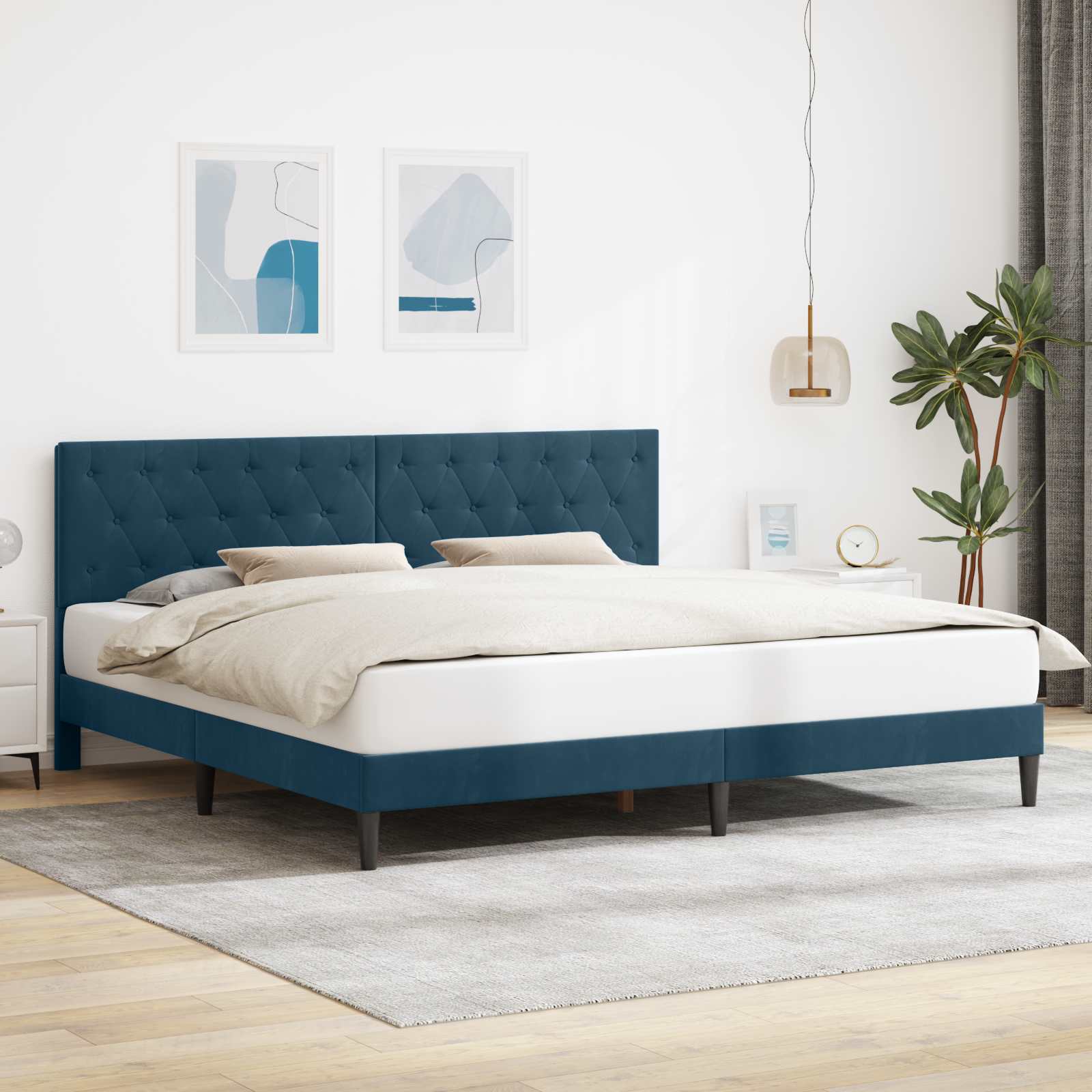 Krevetna konstrukcija s uzglavljem Plava 200 x 200 cm Baršun
