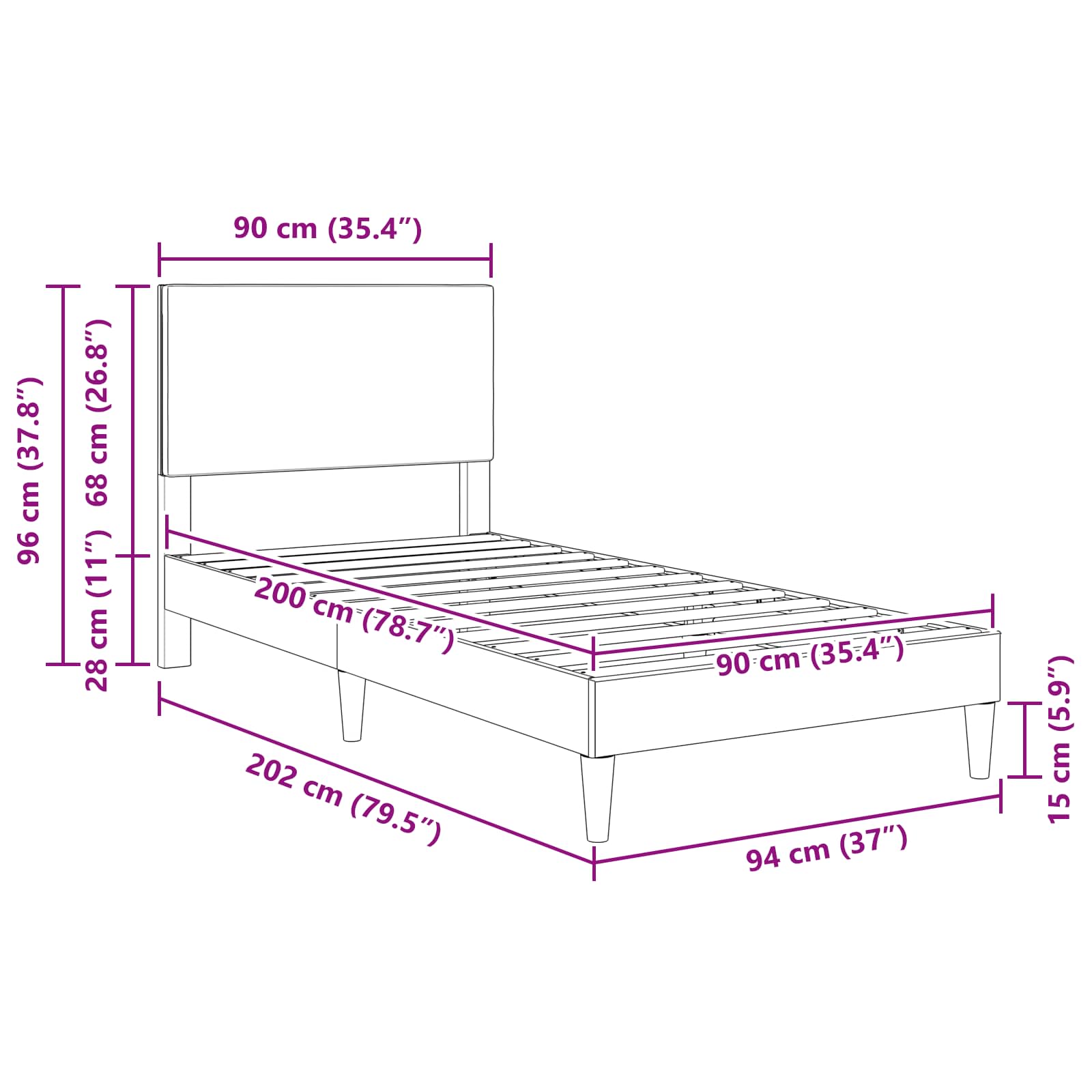Krevetna konstrukcija Krem 90 x 200 cm Kordura tekstil