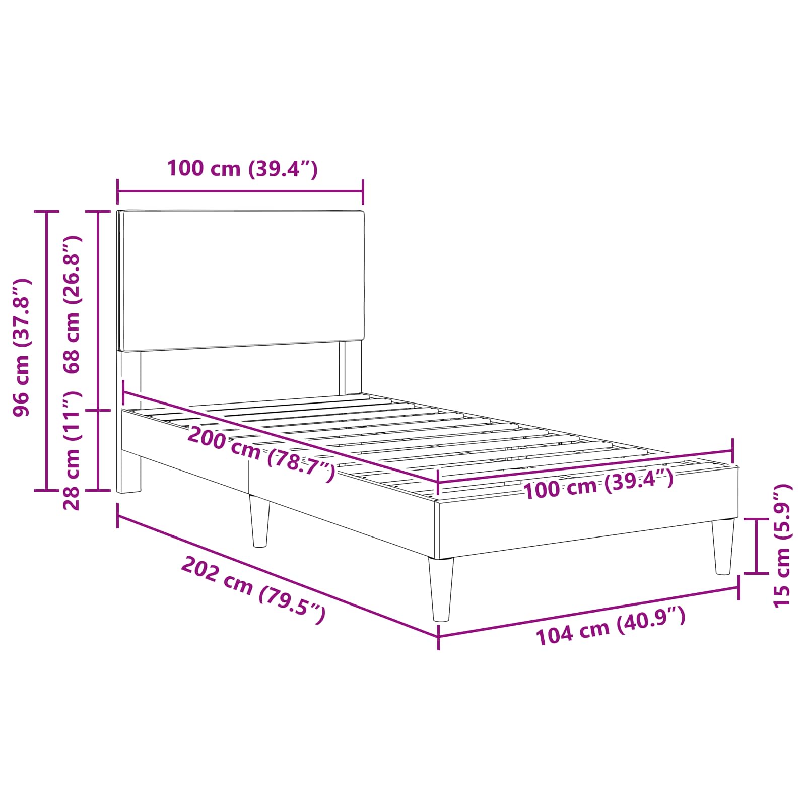 Krevetna konstrukcija Svjetlosiva 100 x 200 cm Kordura tekstil