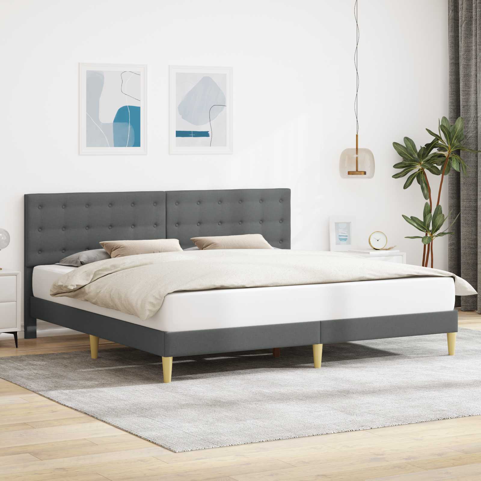 Krevetna konstrukcija Tamnosiva 200 x 200 cm Tkanina