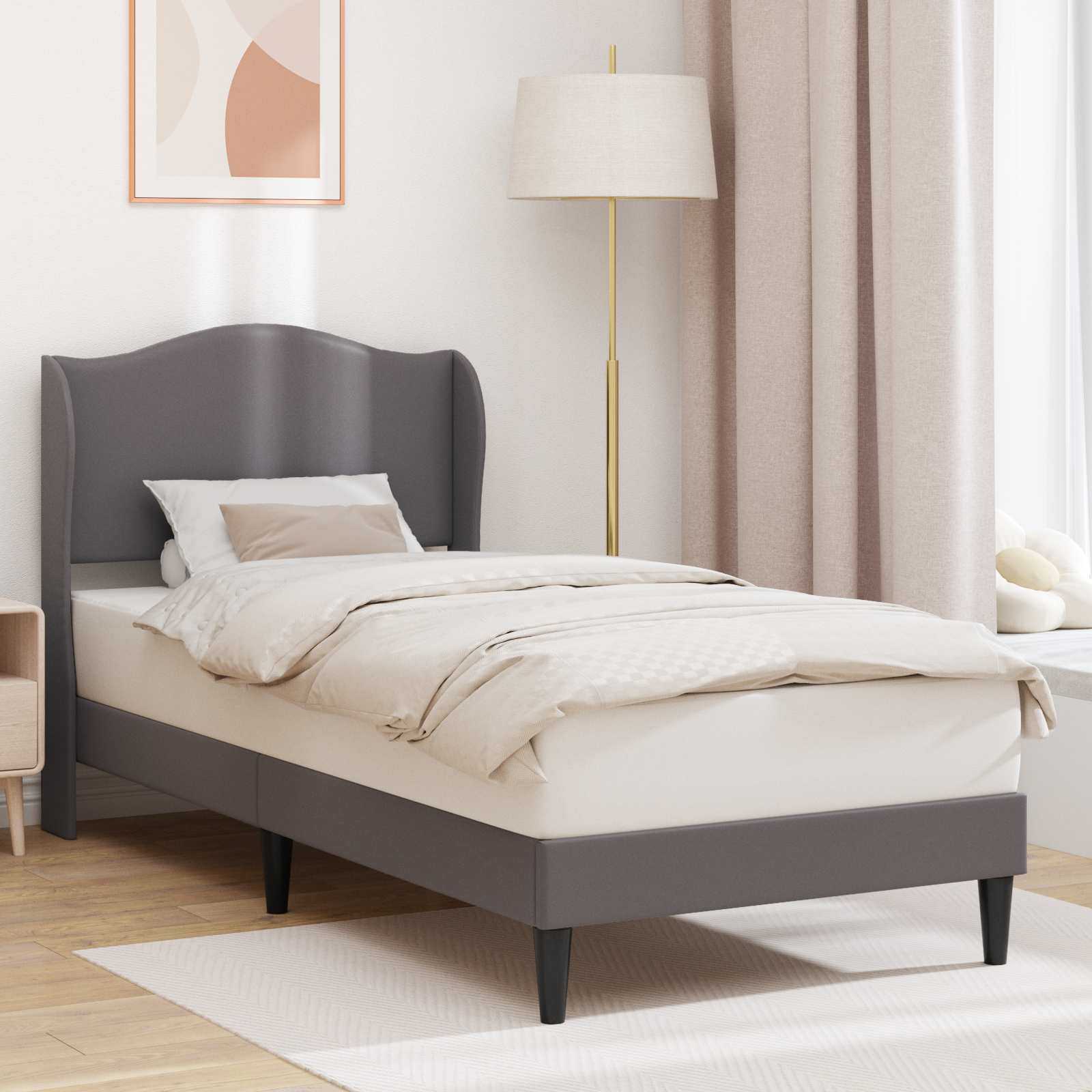Krevetna konstrukcija Siva 90 x 190 cm Umjetna koža