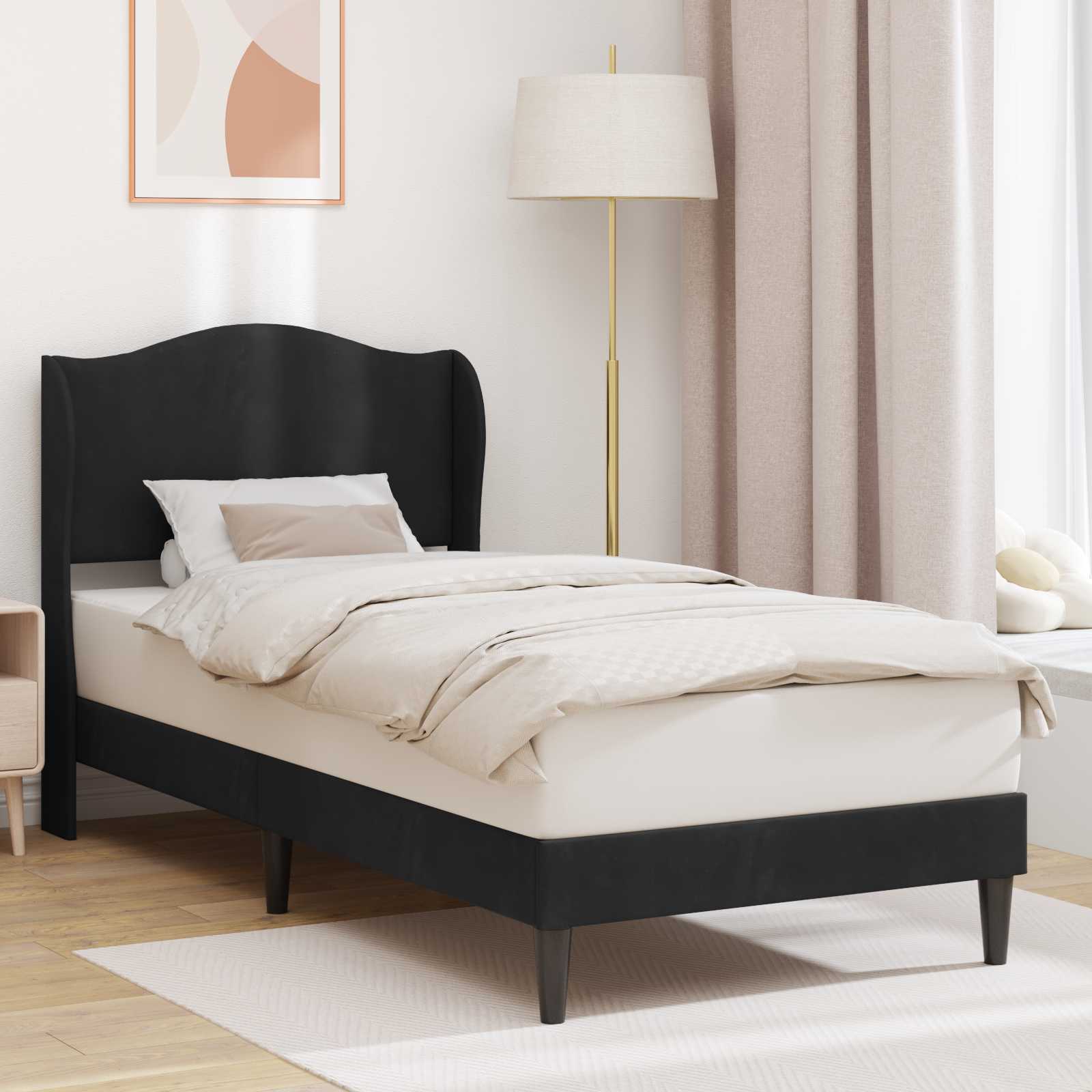 Krevetna konstrukcija s uzglavljem Crna 90 x 200 cm Baršun