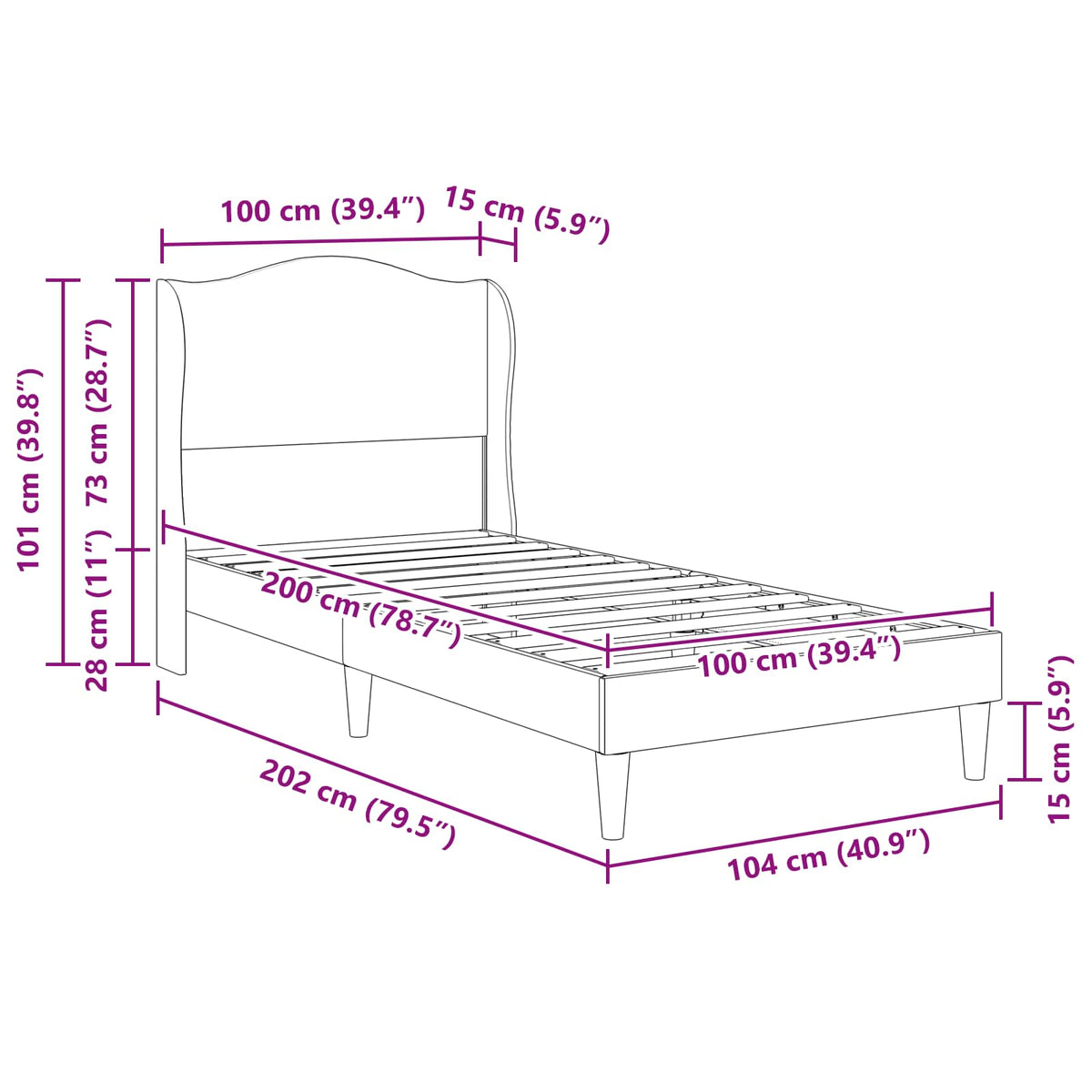 Krevetna konstrukcija Svjetlosiva 100 x 200 cm Baršun