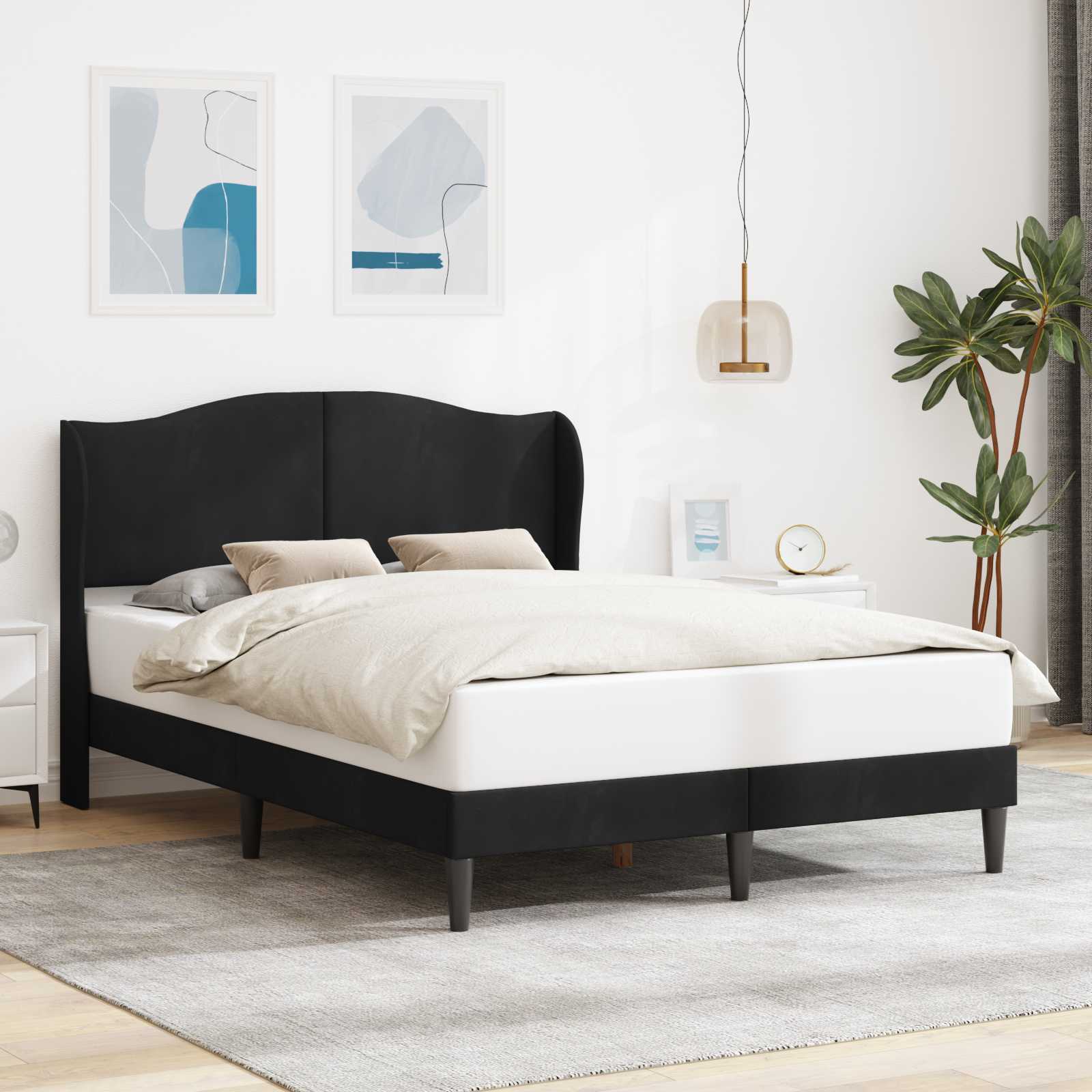 Krevetna konstrukcija s uzglavljem Crna 120 x 200 cm Baršun