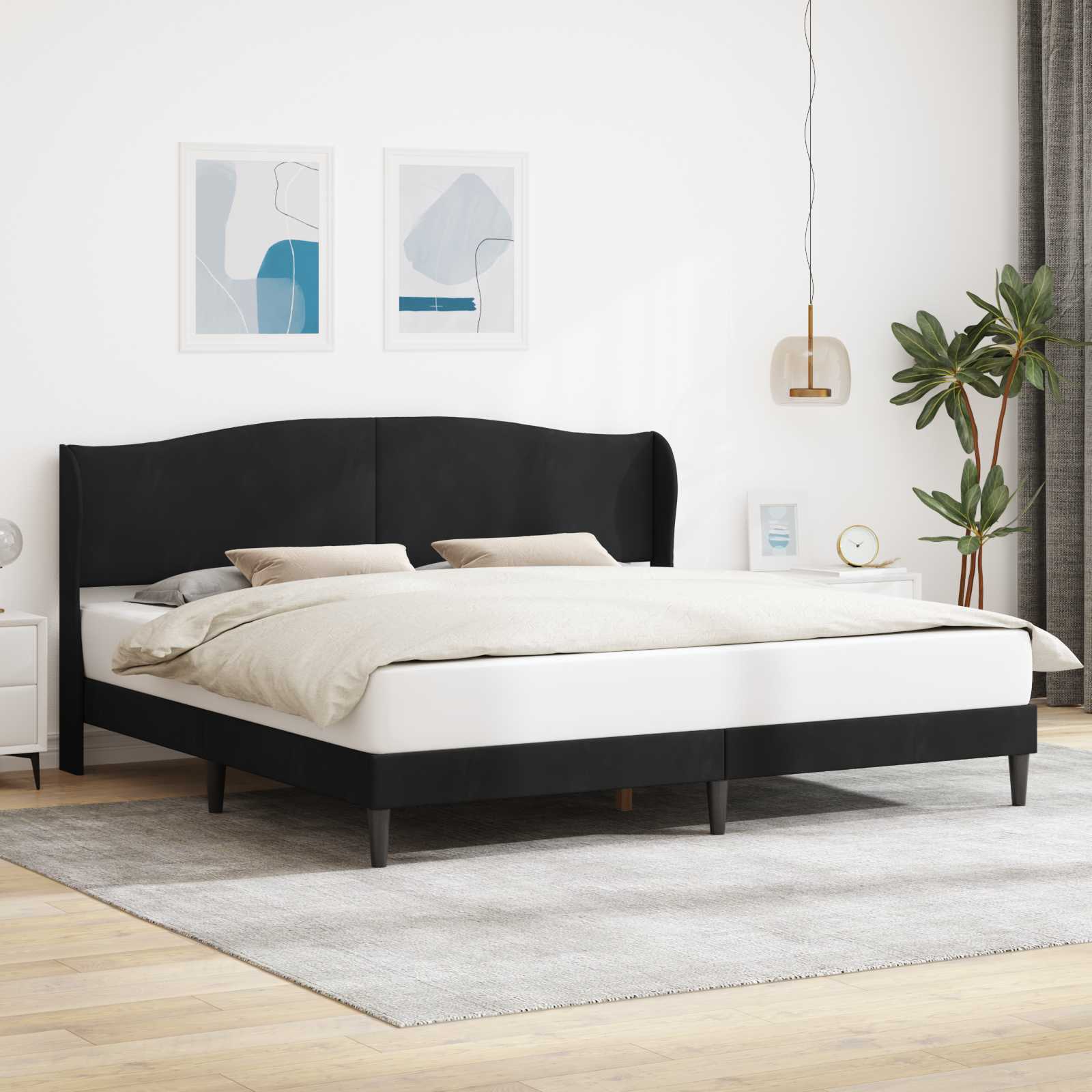 Krevetna konstrukcija s uzglavljem Crna 200 x 200 cm Baršun