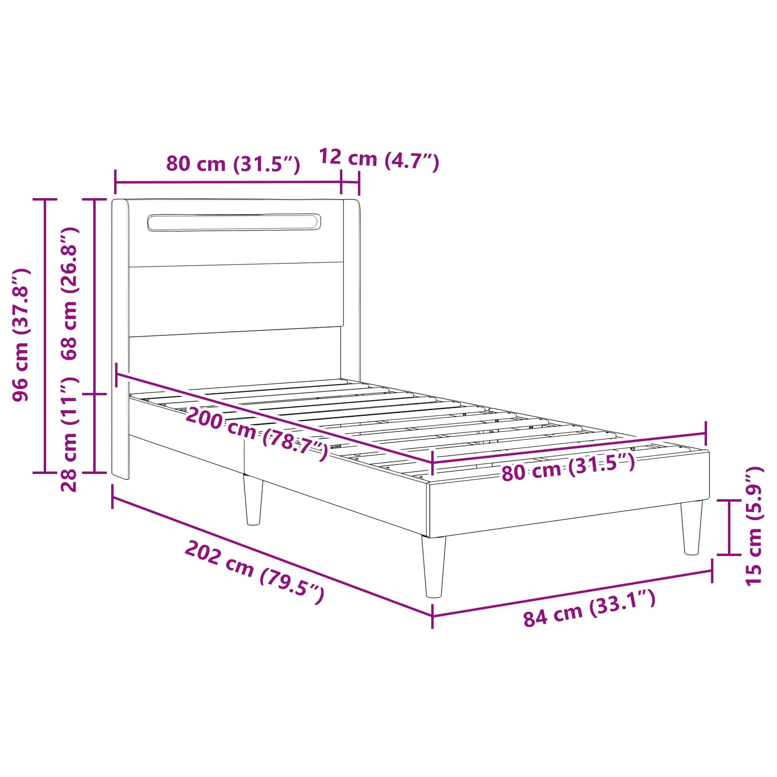 Krevetna konstrukcija Siva 80 x 200 cm Umjetna koža