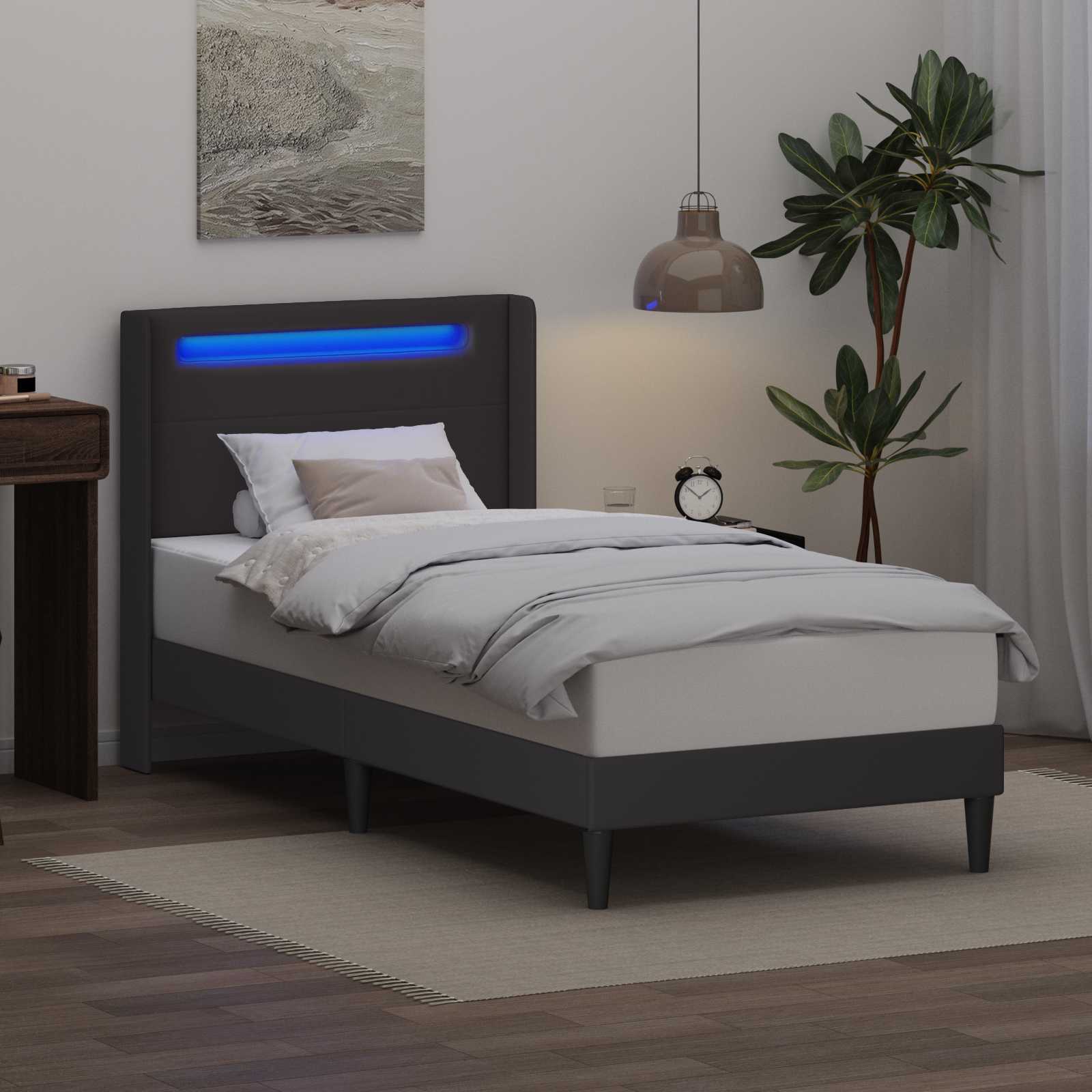 Krevetna konstrukcija Siva 90 x 190 cm Umjetna koža