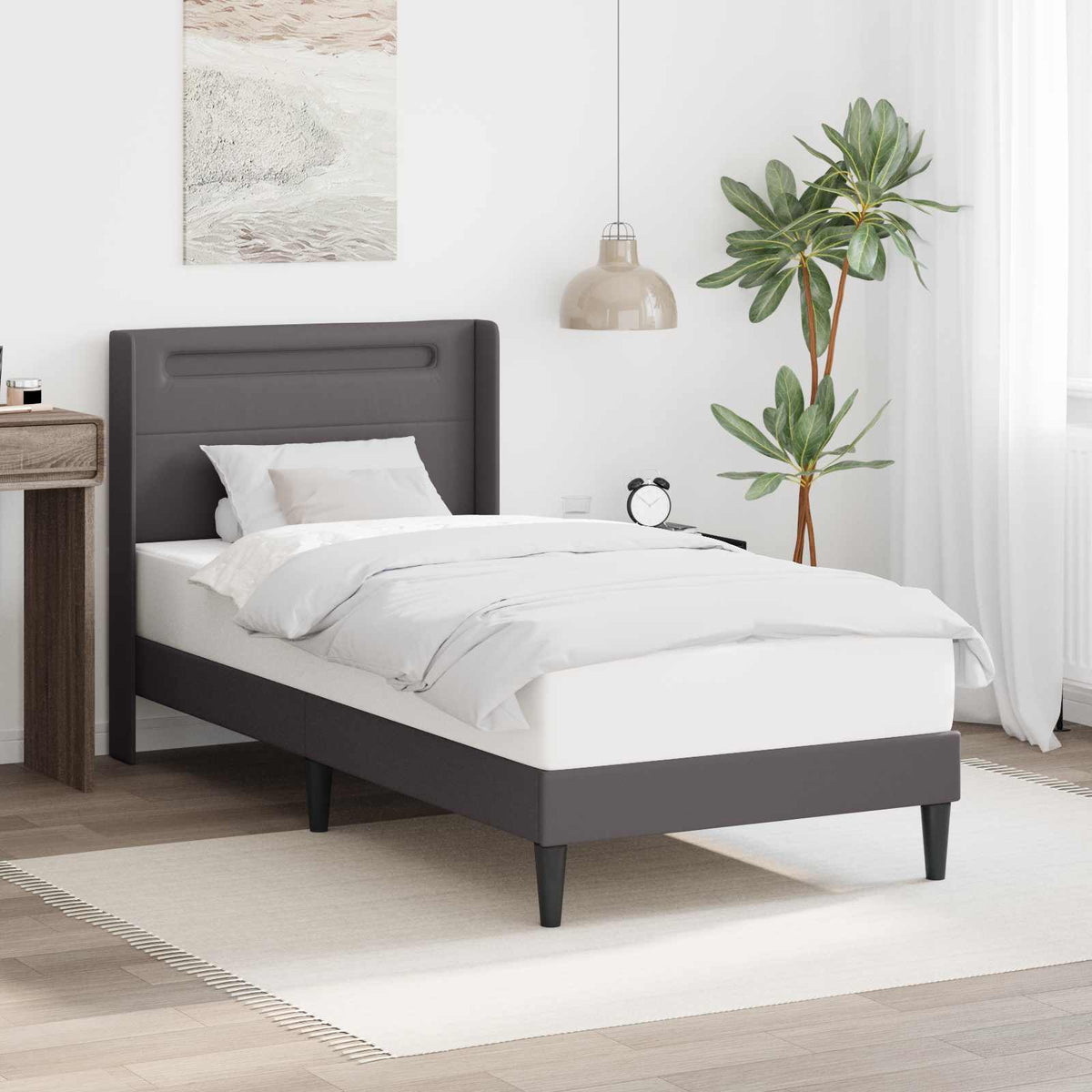 Krevetna konstrukcija Siva 90 x 200 cm Umjetna koža
