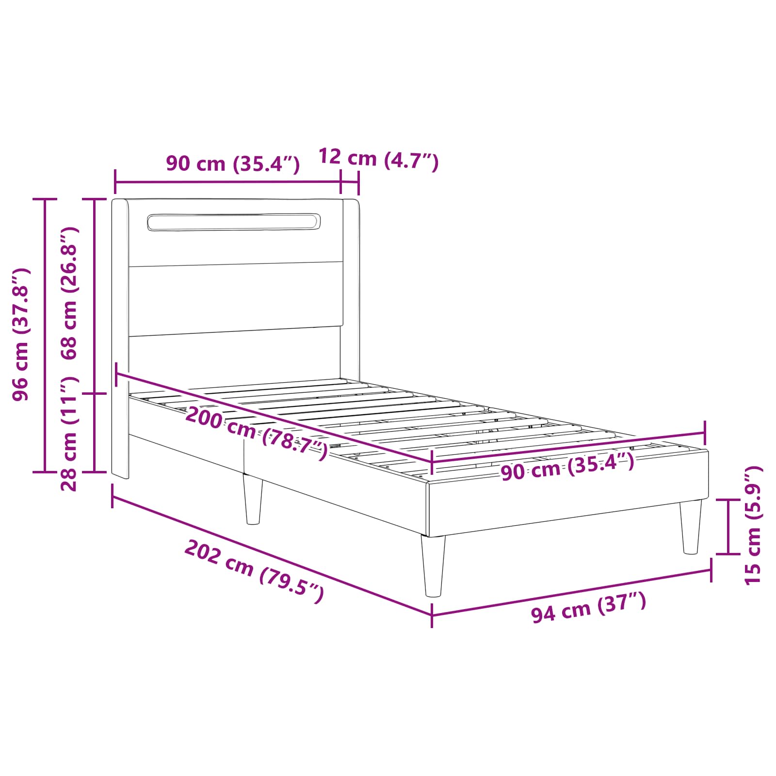 Krevetna konstrukcija Crna 90 x 200 cm Umjetna koža