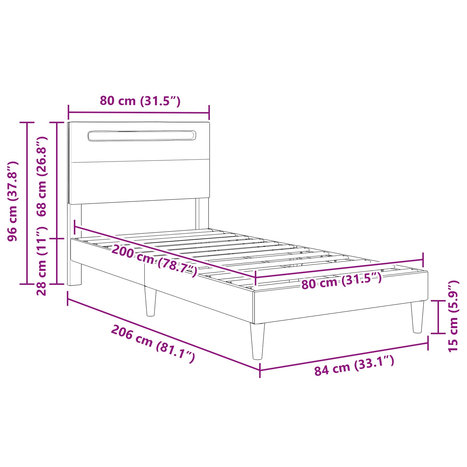Krevetna konstrukcija Bijela 80 x 200 cm Umjetna koža