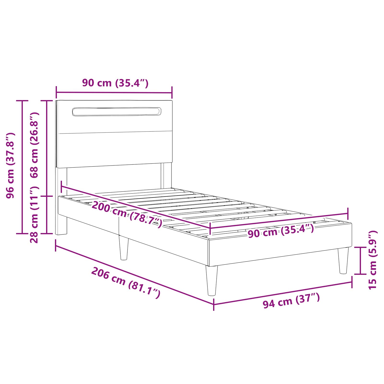 Krevetna konstrukcija Siva 90 x 200 cm Umjetna koža