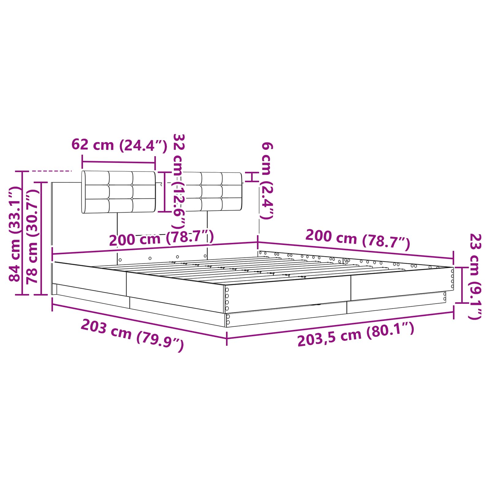 Okvir kreveta s uzglavljem s uzglavljem Crni hrast 200 x 200 cm