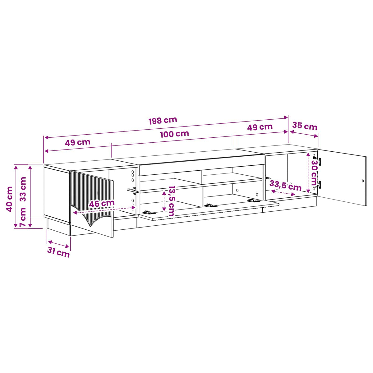 LED TV kabinet HOORN 3 kom. Crna Konstruirano drvo 100 x 35 x 40 cm