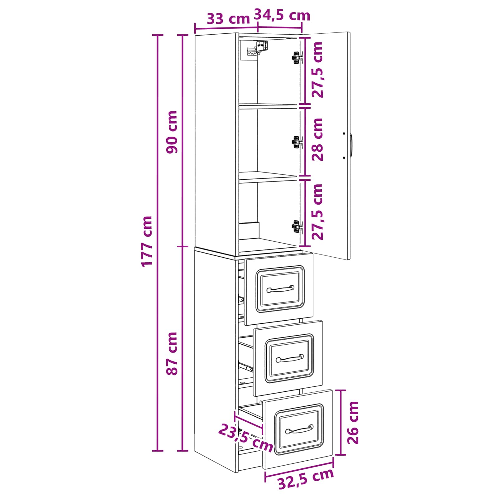 Set ormara 2 pcs Crna 33 x 34,5 x 87 cm Konstruirano drvo