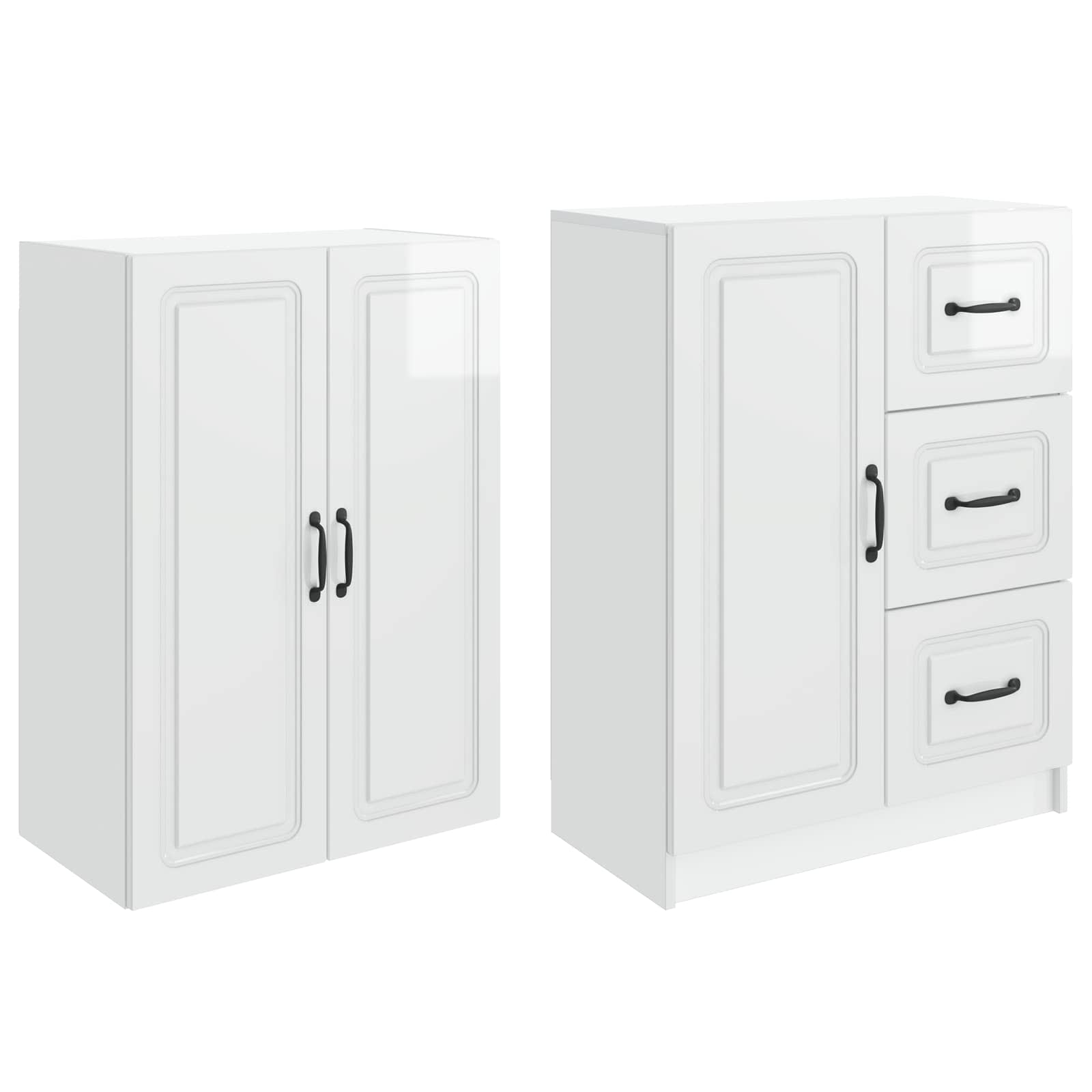 Set ormara 2 pcs Bijela visokog sjaja Konstruirano drvo