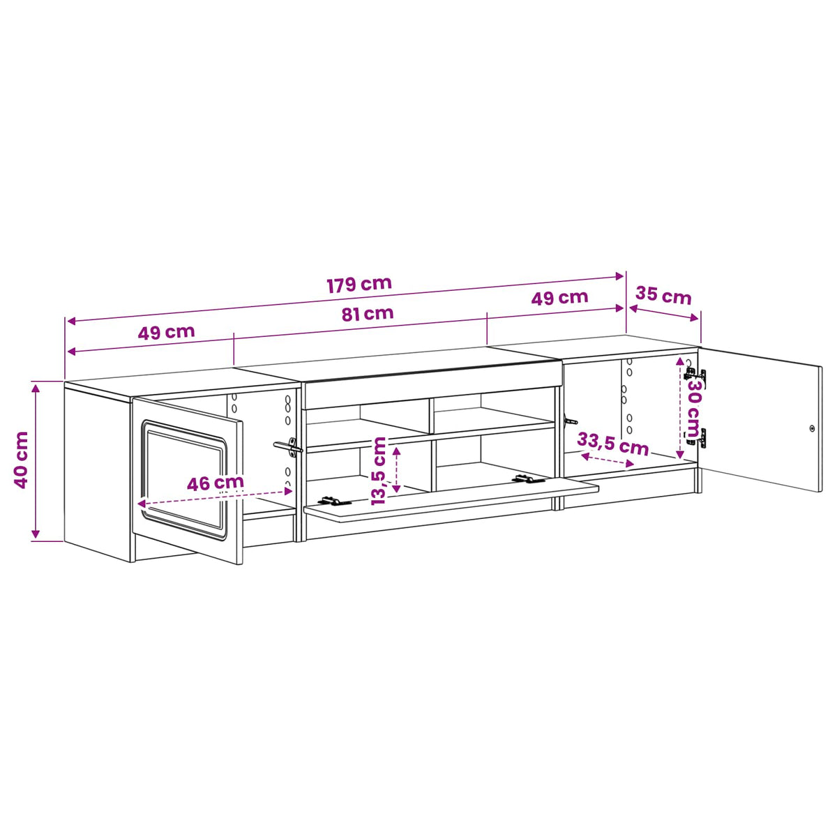 LED TV kabinet UTRECHT 3 kom. Bijela visokog sjaja 81 x 35 x 40 cm