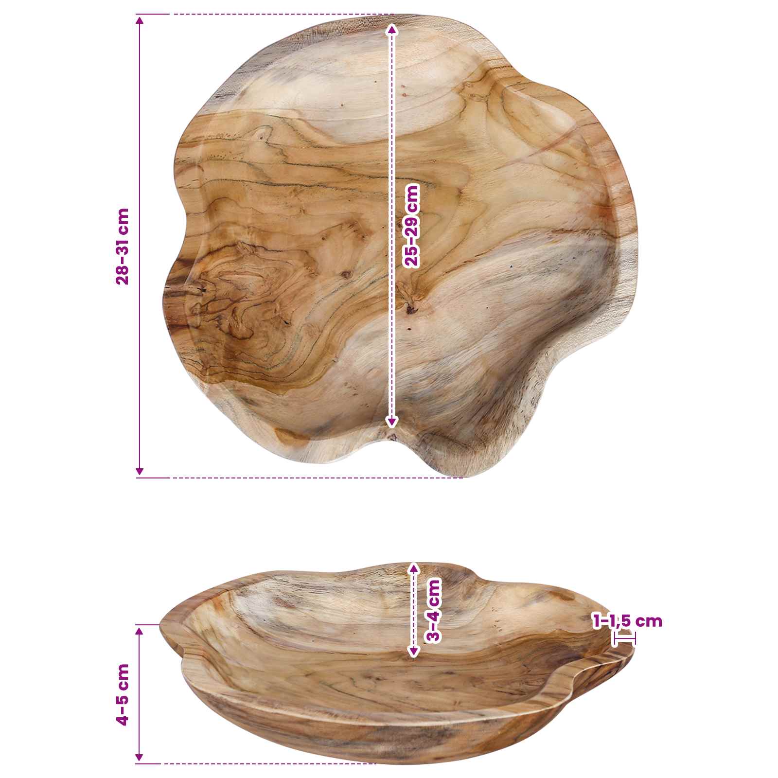 Zdjela za voće JEPARA Teak smeđa Ø 30 cm Masivna tikovina