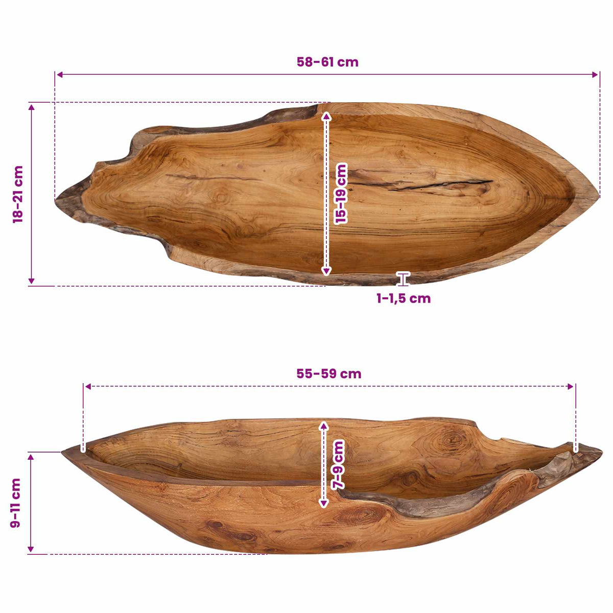 Zdjela za voće JEPARA Smeđa boja tikovine 61 x 21 x 11 cm