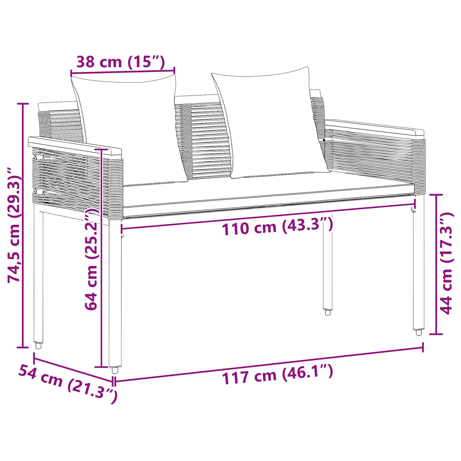 Vanjska klupa Siva i tamno siva 117 x 54 x 74.5 cm poliratan