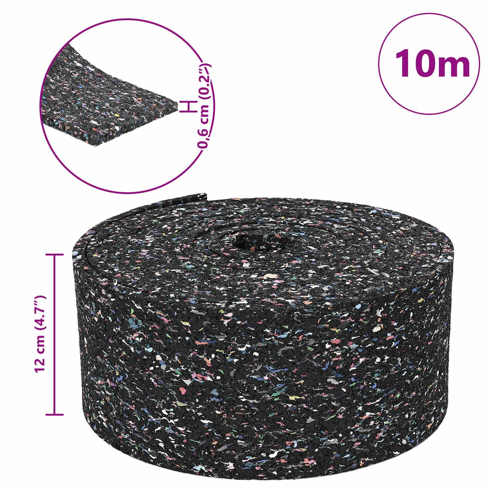 Gumena granulatna ploča Crna 1000 x 12 x 0,6 cm Guma